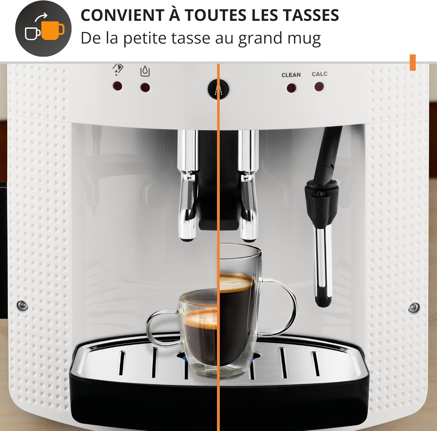 Machine café grains expresso 2 tasses nettoyage auto buse vapeur cappuccino Essential blanche