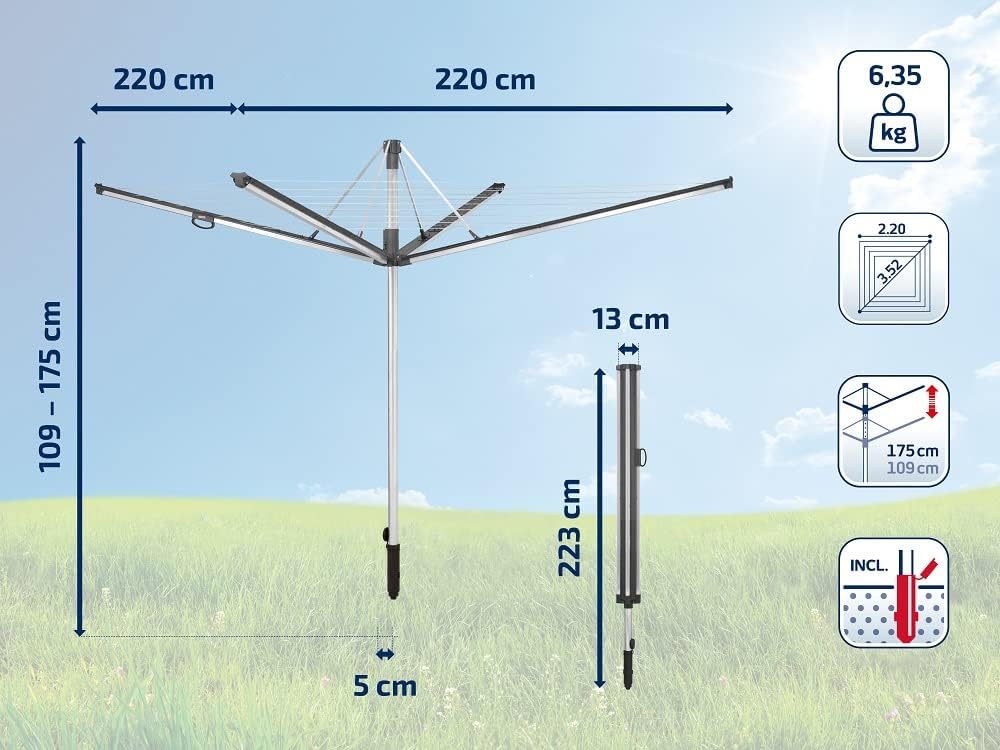 Séchoir parapluie 60 m rétractation automatique hauteur ajustable
