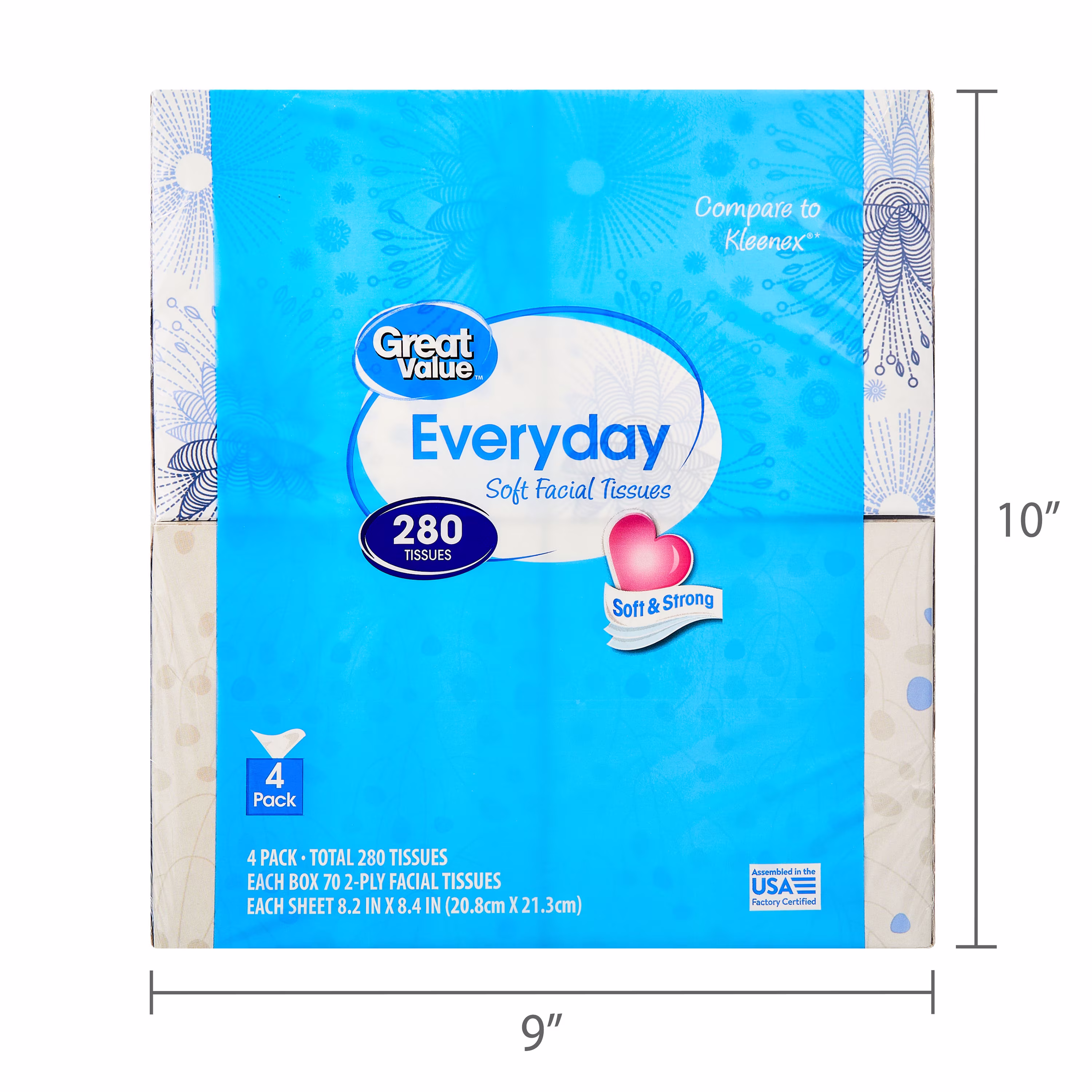 Great Value Everyday Soft Facial Tissues, 4 Cubes, 70 Tissues per Cube, 2-Ply