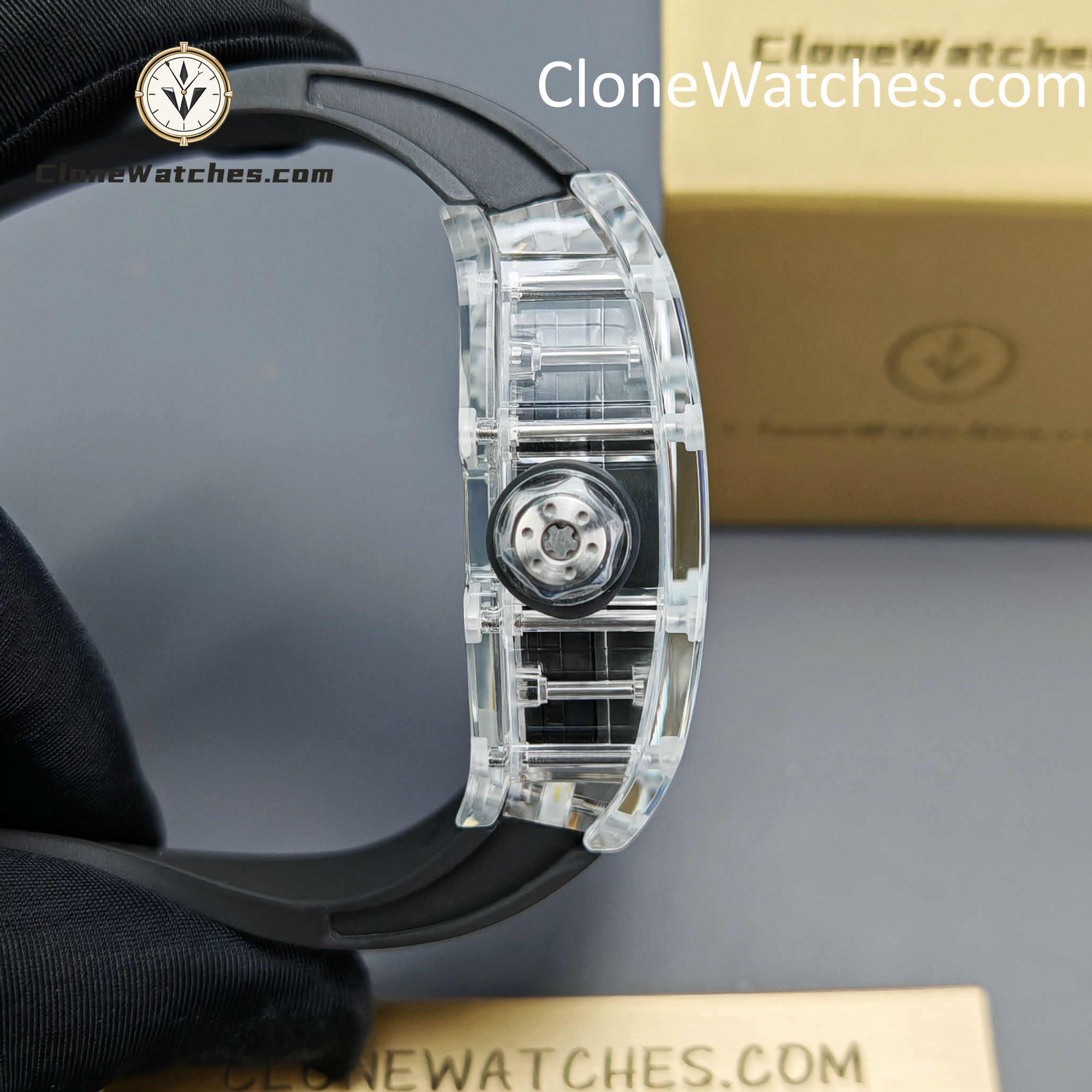 Richard Mille Super Clone Watches 1:1 RM 035 Full Transparent Tourbillon Black Strap