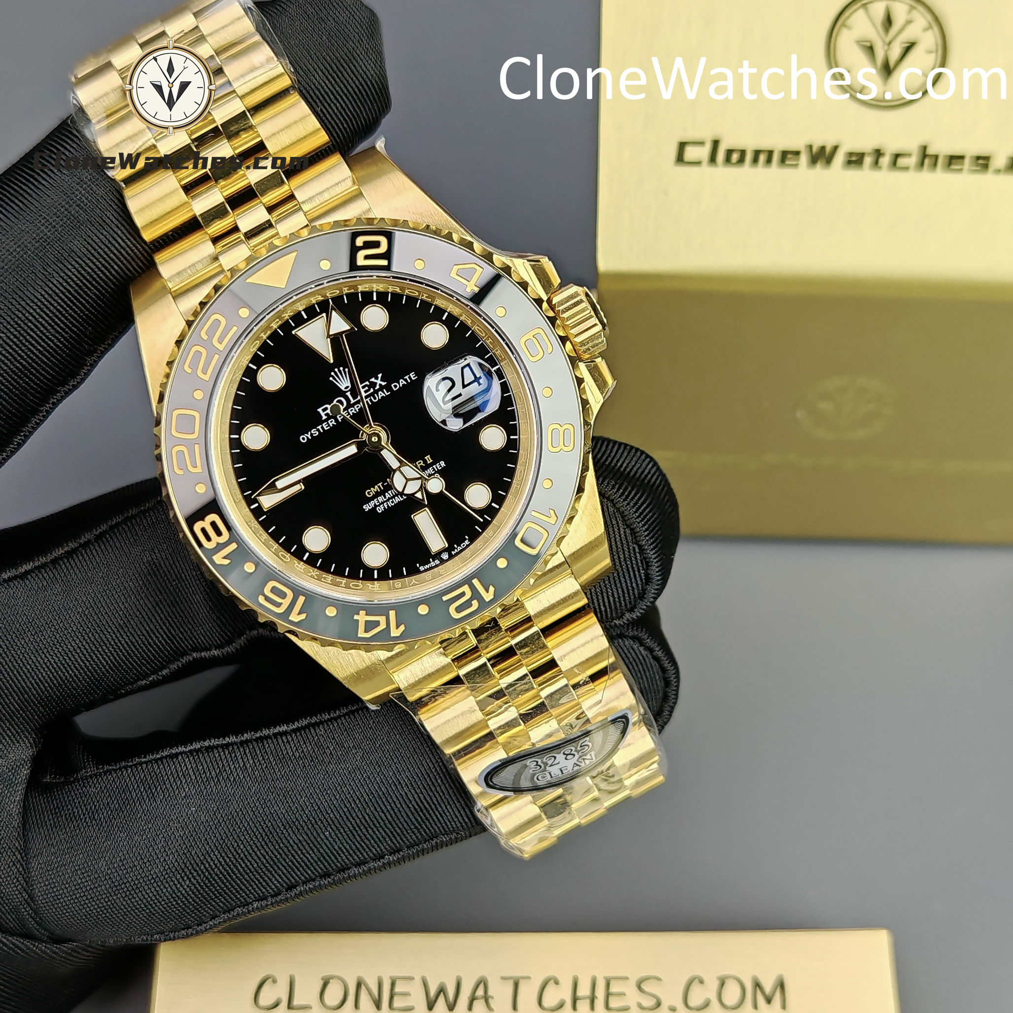 Rolex Super Clone Watches 1:1 GMT Master II 18k Gold m126718grnr Jubilee 3285 Movement