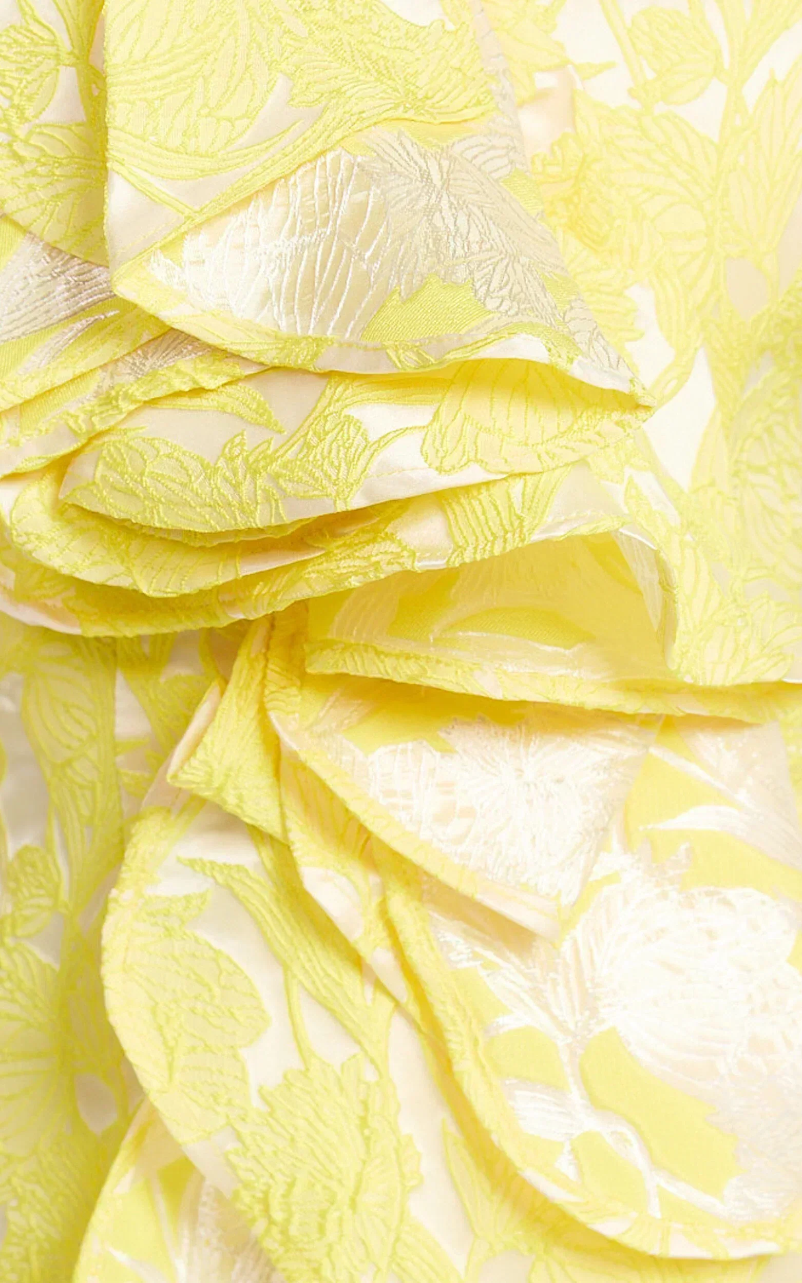 Amalie The Label - Frederika Strapless Ruffle Detail Jacquard Mini Dress in Yellow