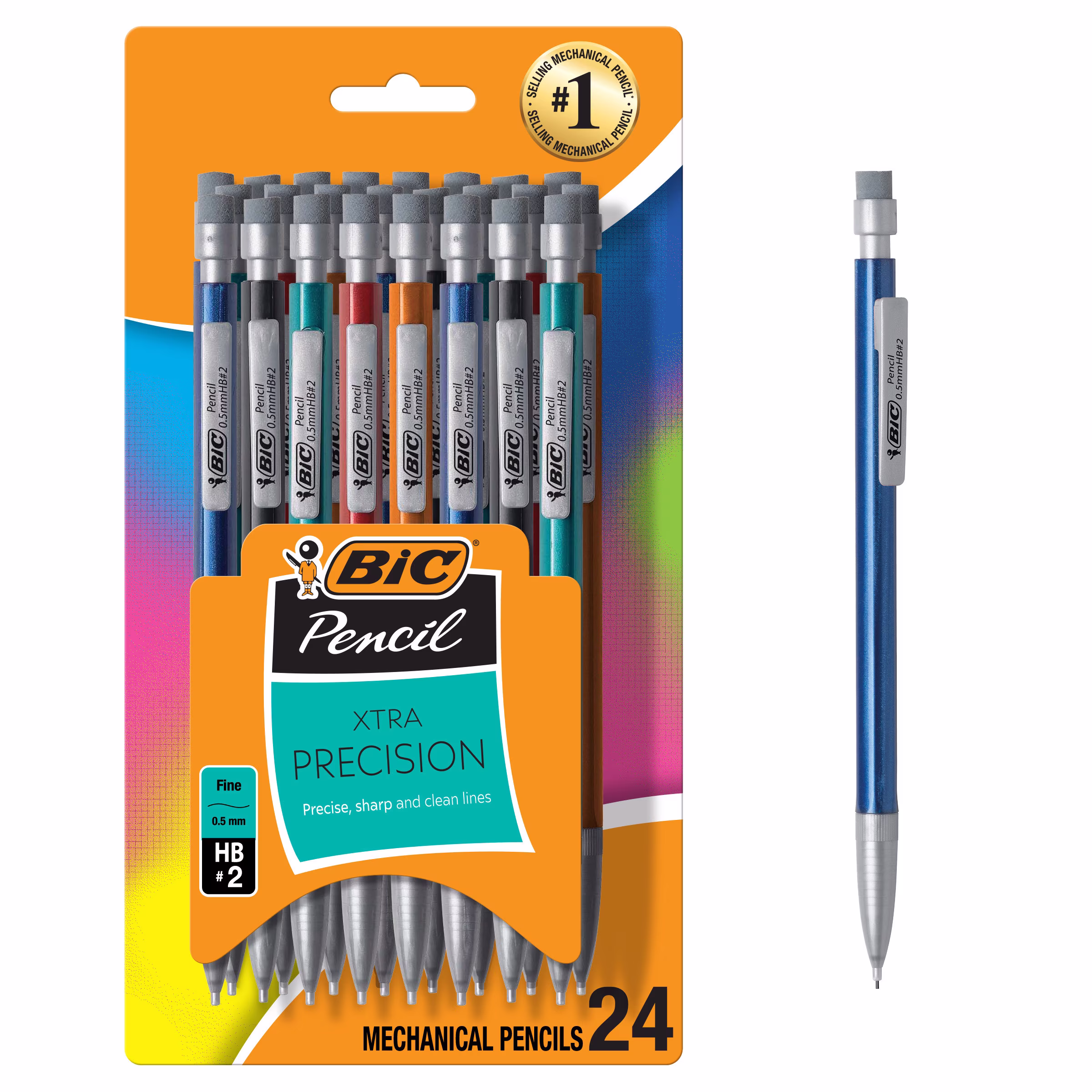 BIC Xtra-Precision Mechanical Pencil, Metallic Barrels, #2 Pencil, 24 Count