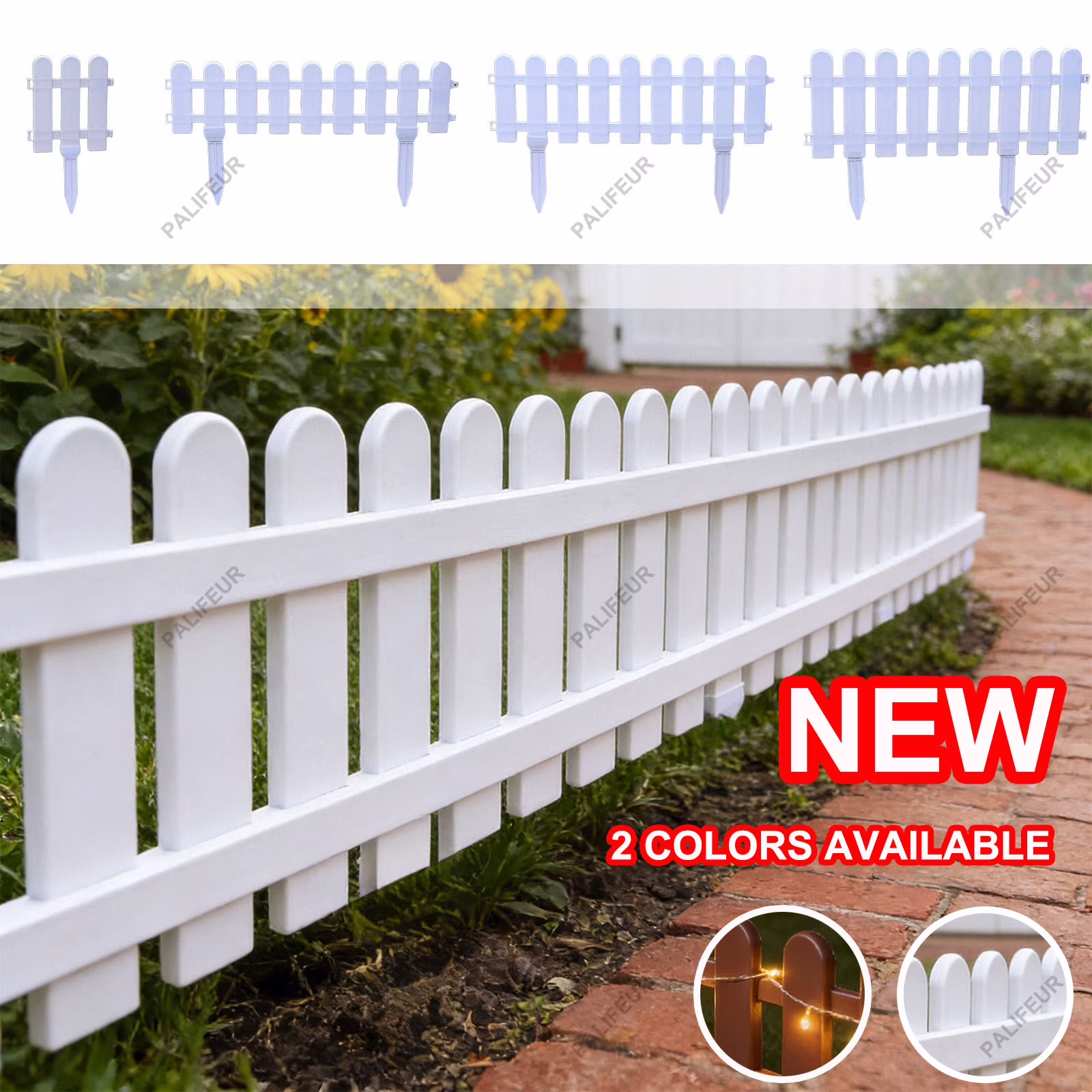 White Plastic Garden Fence Panels - Mini Landscape Edging with Ground Stakes for Flower Beds, Lawn Borders & Yard Decor, Easy Assembly Small Fence (7