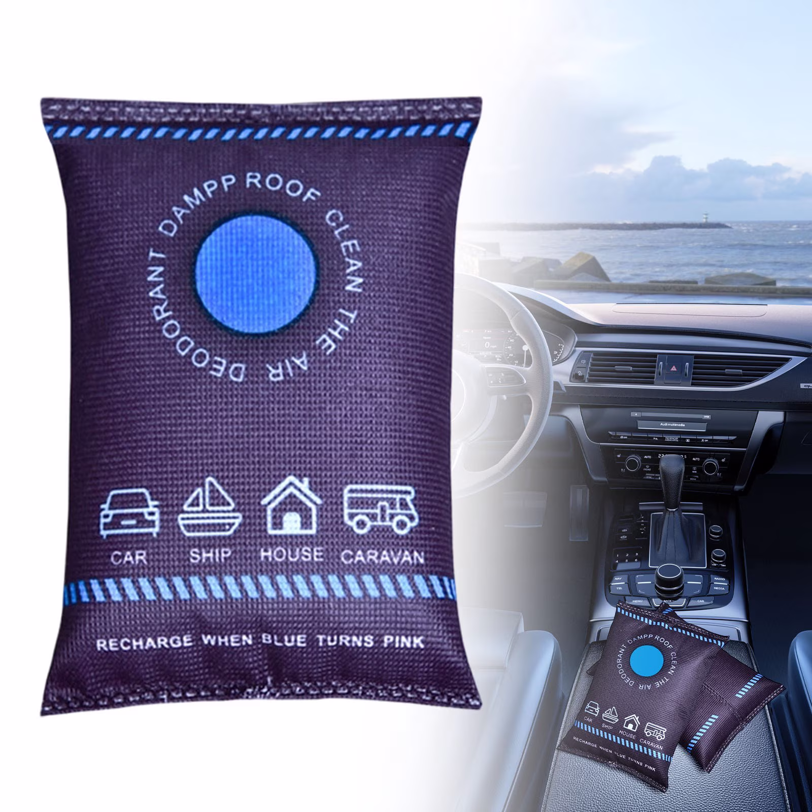 Car Dehumidifier Moisture Absorber, Fast Reactivated Portable Car Dehumidifier Pack, Garage Moisture Absorber, Compact Drying Design, for Trucks Closets Basement Bathroom SUV Yellow, 100g