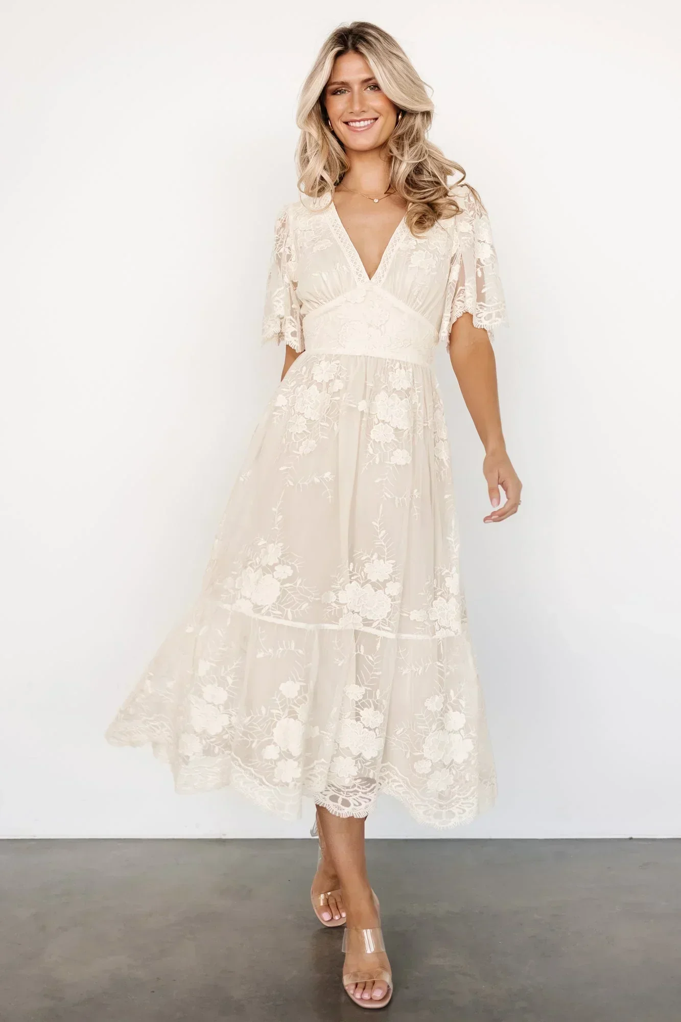 Clarisa Lace Midi Dress | Vintage Cream