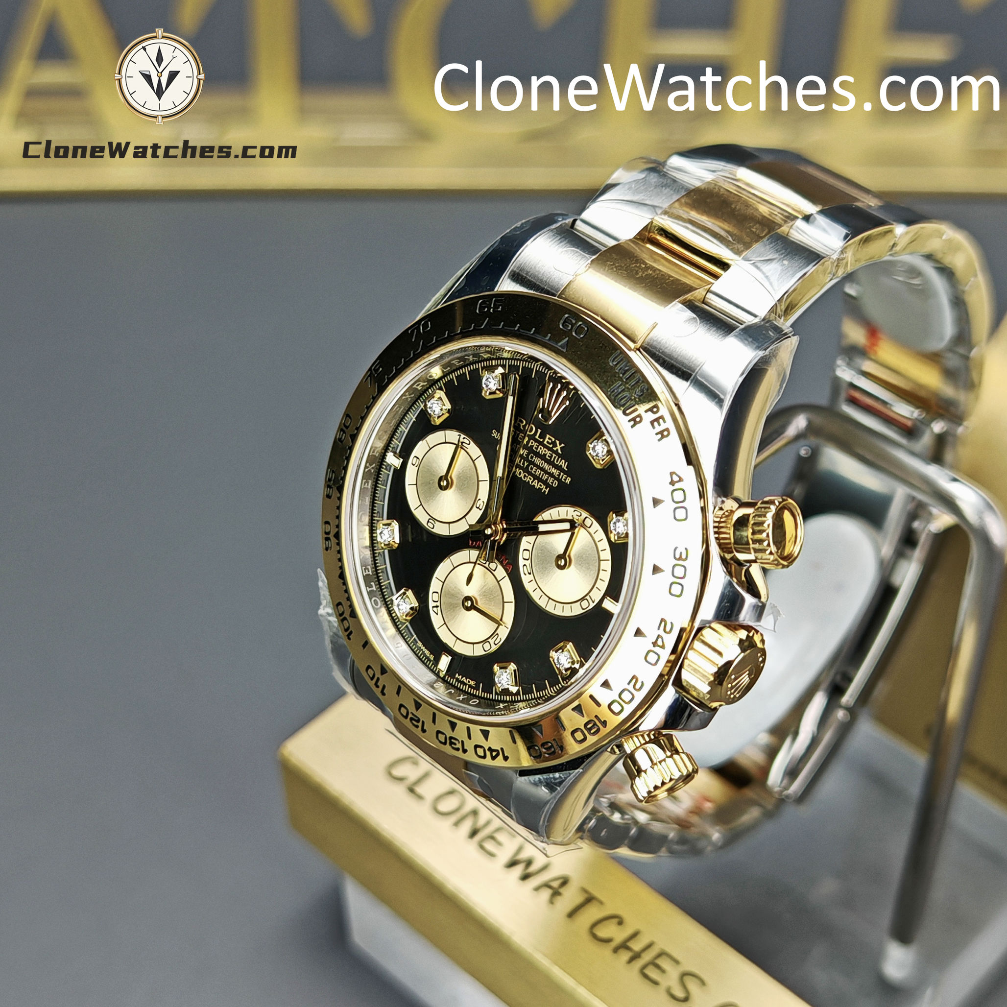 Rolex Super Clone Watches 1:1 Daytona 18K Gold Black Diamond Dial M126503-0002 4131 Movement