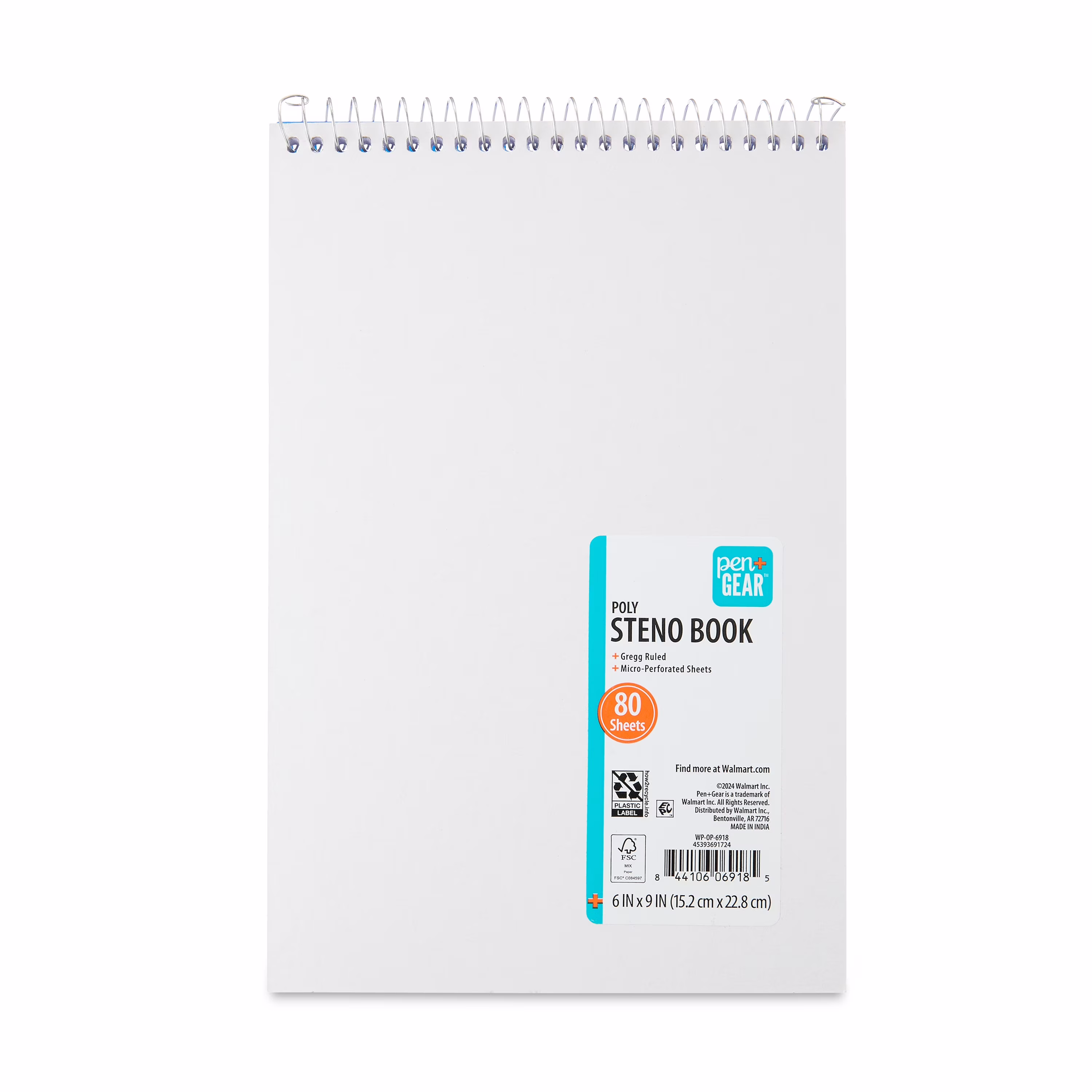 Pen+Gear Gregg Ruled Poly Notebook, Blue, 6