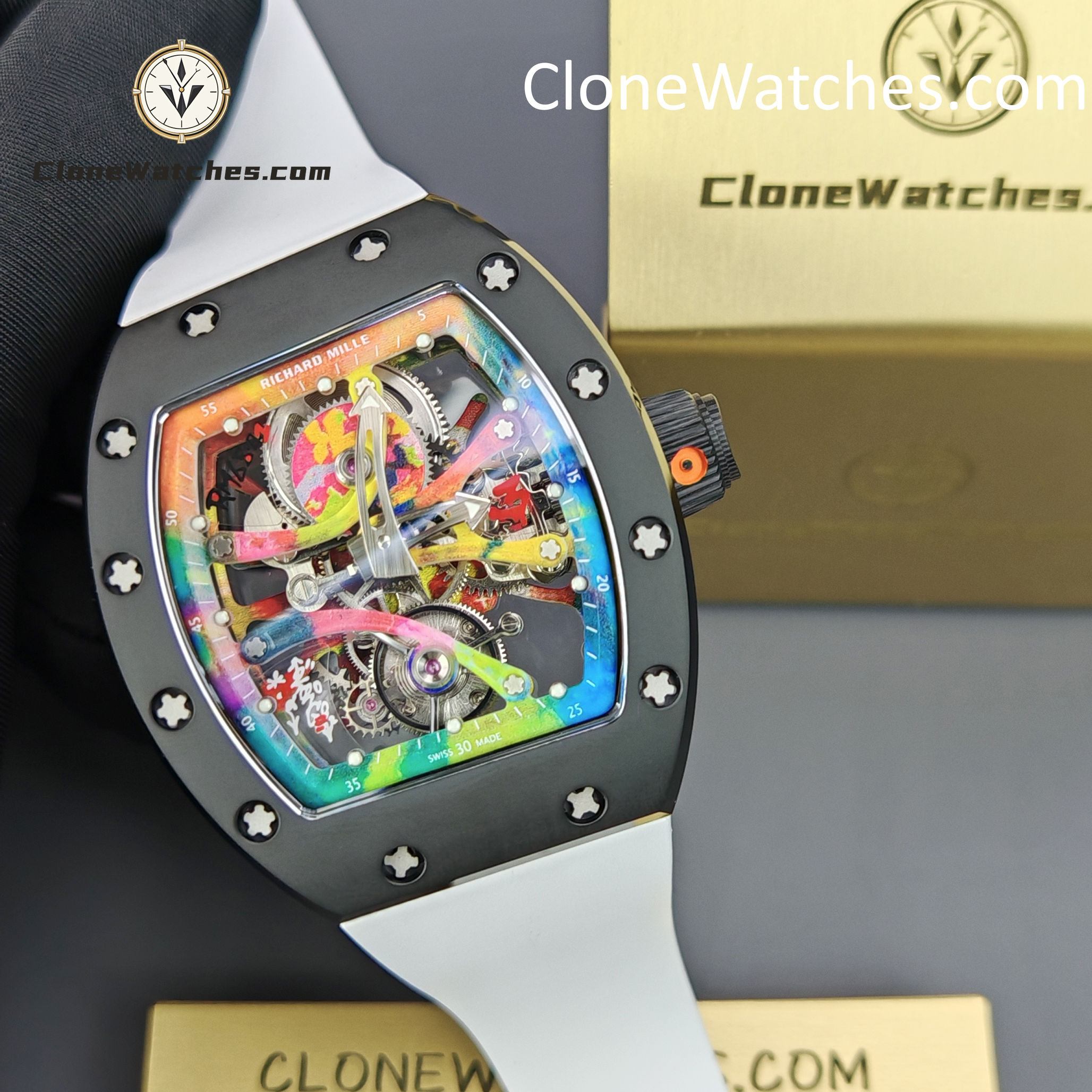 Richard Mille Super Clone Watches 1:1 RM 68 -01 Tourbillon Cyril Kongo White Strap