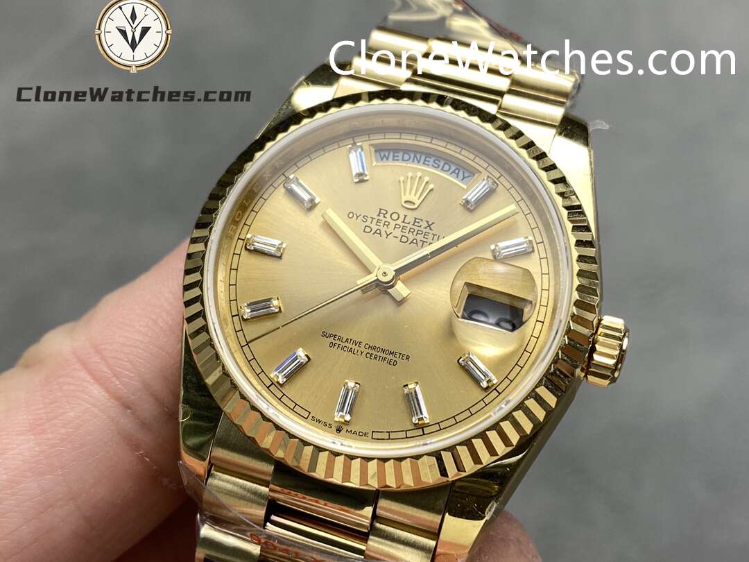 Rolex Super Clone Watches 1:1 Day Date 18K Gold Champagne Dial 36mm m128238-0132 3255 Movement