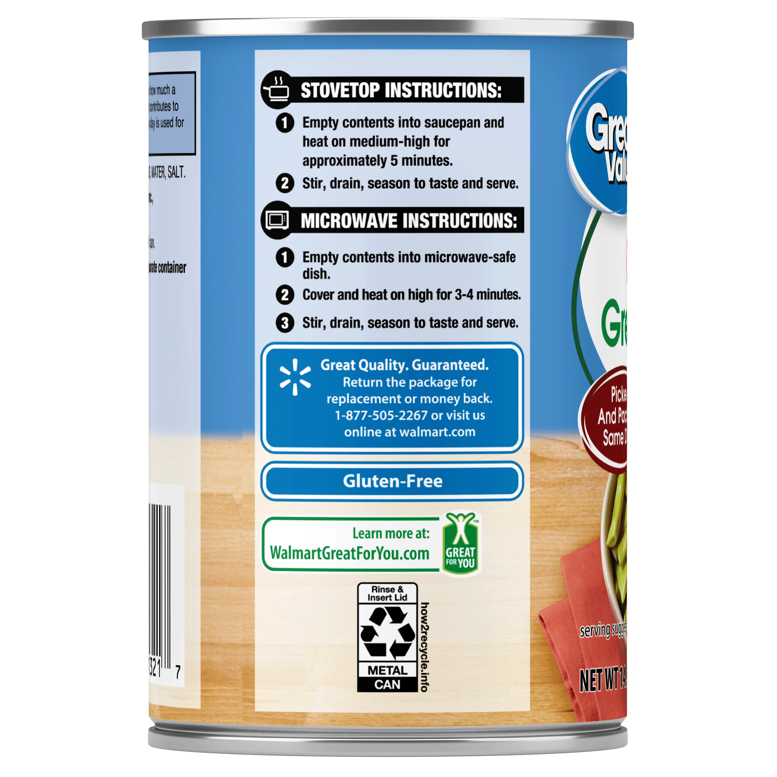 (12 pack) Great Value Cut Italian Green Beans, Gluten-Free, 14.5 oz Can