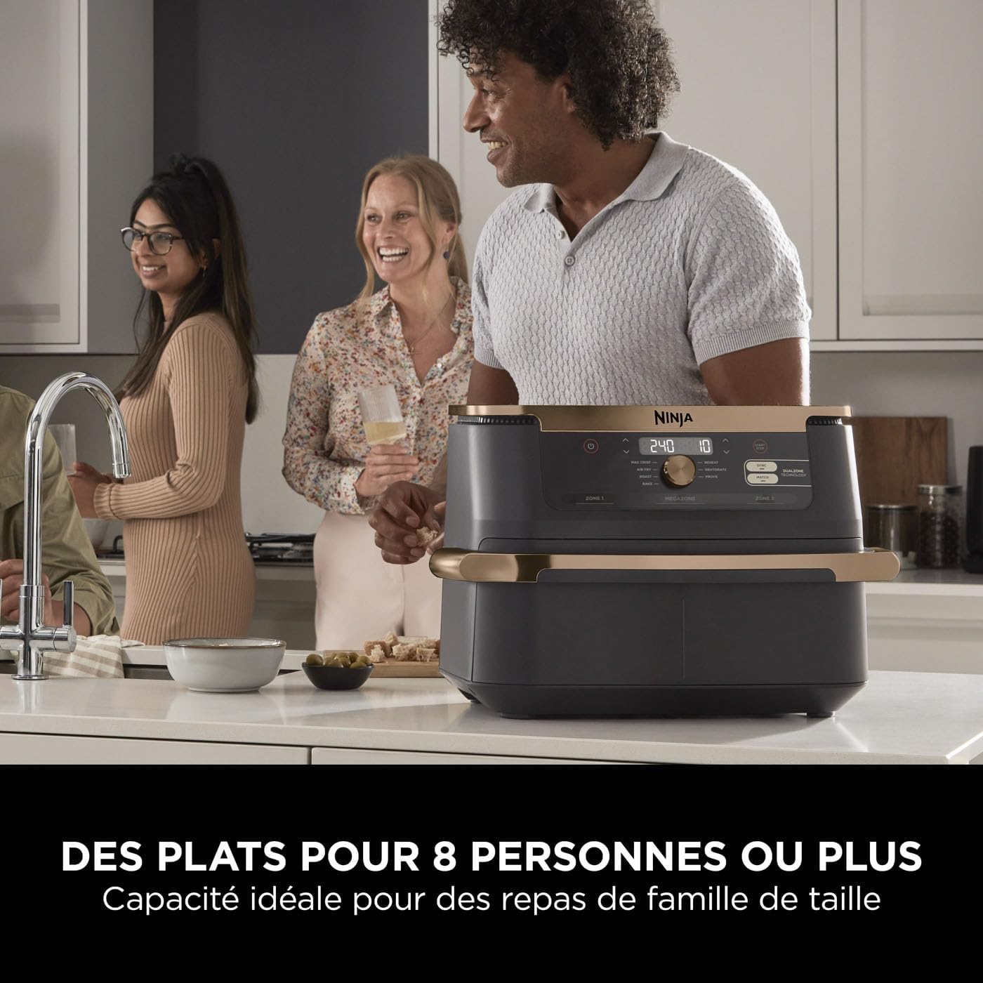 Friteuse air chaud Foodi FlexDrawer 104 L dual zone séparateur amovible 7 en 1 pièces antiadhésives lavables noir cuivre AF500EUCP