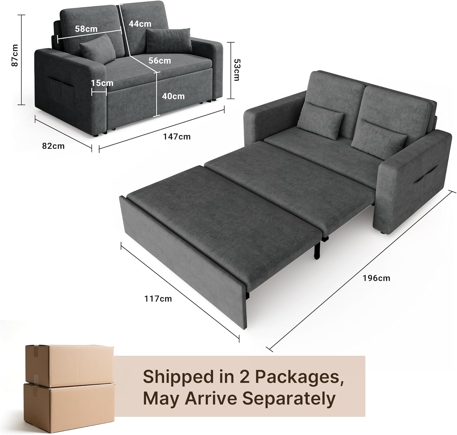 Canapé lit 2 places convertible velours gris foncé