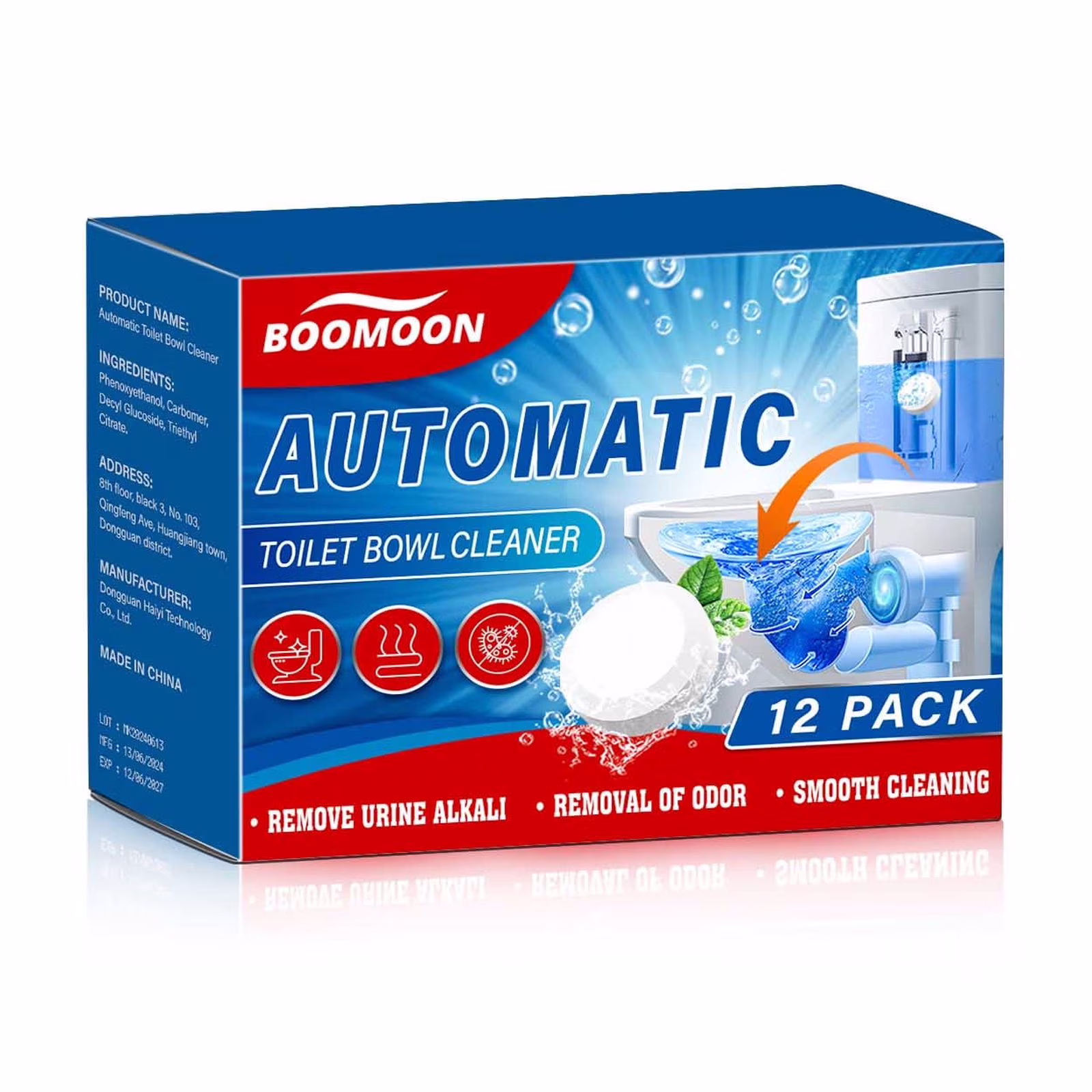 Toilet Bowl Cleaner 12 Pack, Automatic In-Tank Cleaning Tablets with Bleach for Stains, Rust and Limescale Removal, 30-Day Continuous Freshness, Easy Drop-in Use