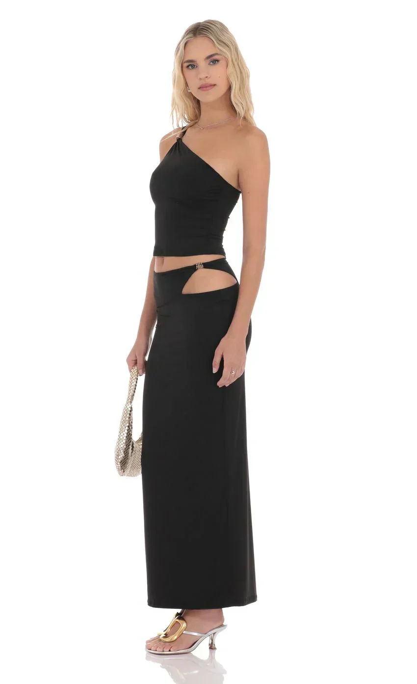 Cutout Embellished Maxi Skirt in Black