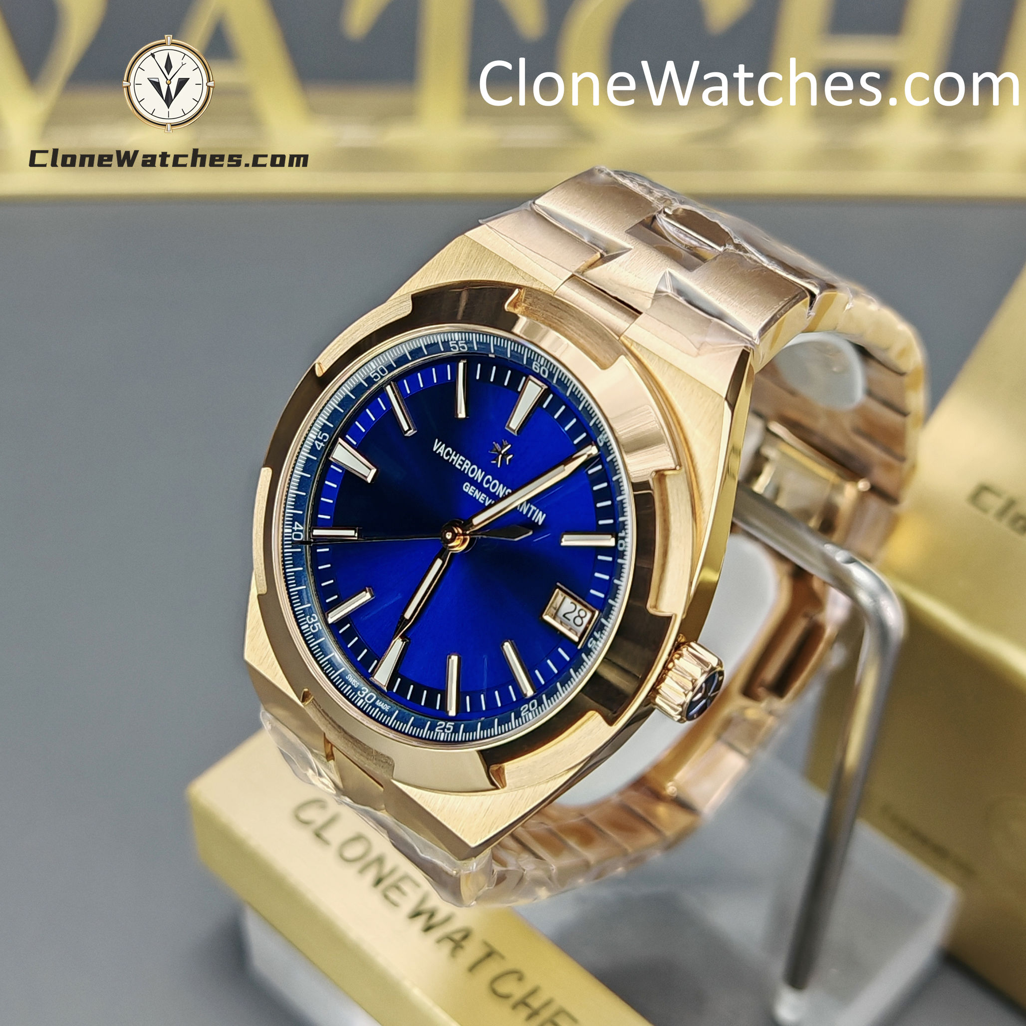 Vacheron Constantin Super Clone Watches 1:1 Overseas Rose Gold 4500V/210R-B705 Blue Dial