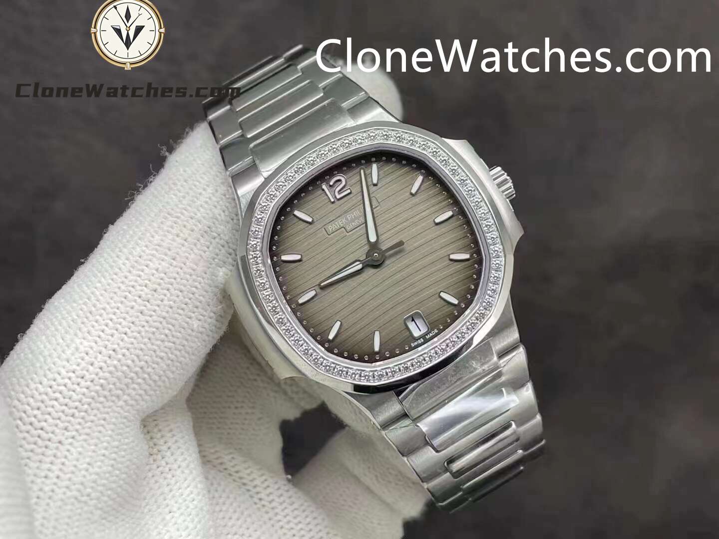 Patek Philippe Super Clone Watches 1:1 Nautilus Gray Dial Diamond Frame 7118/1200A-011 35.2 mm
