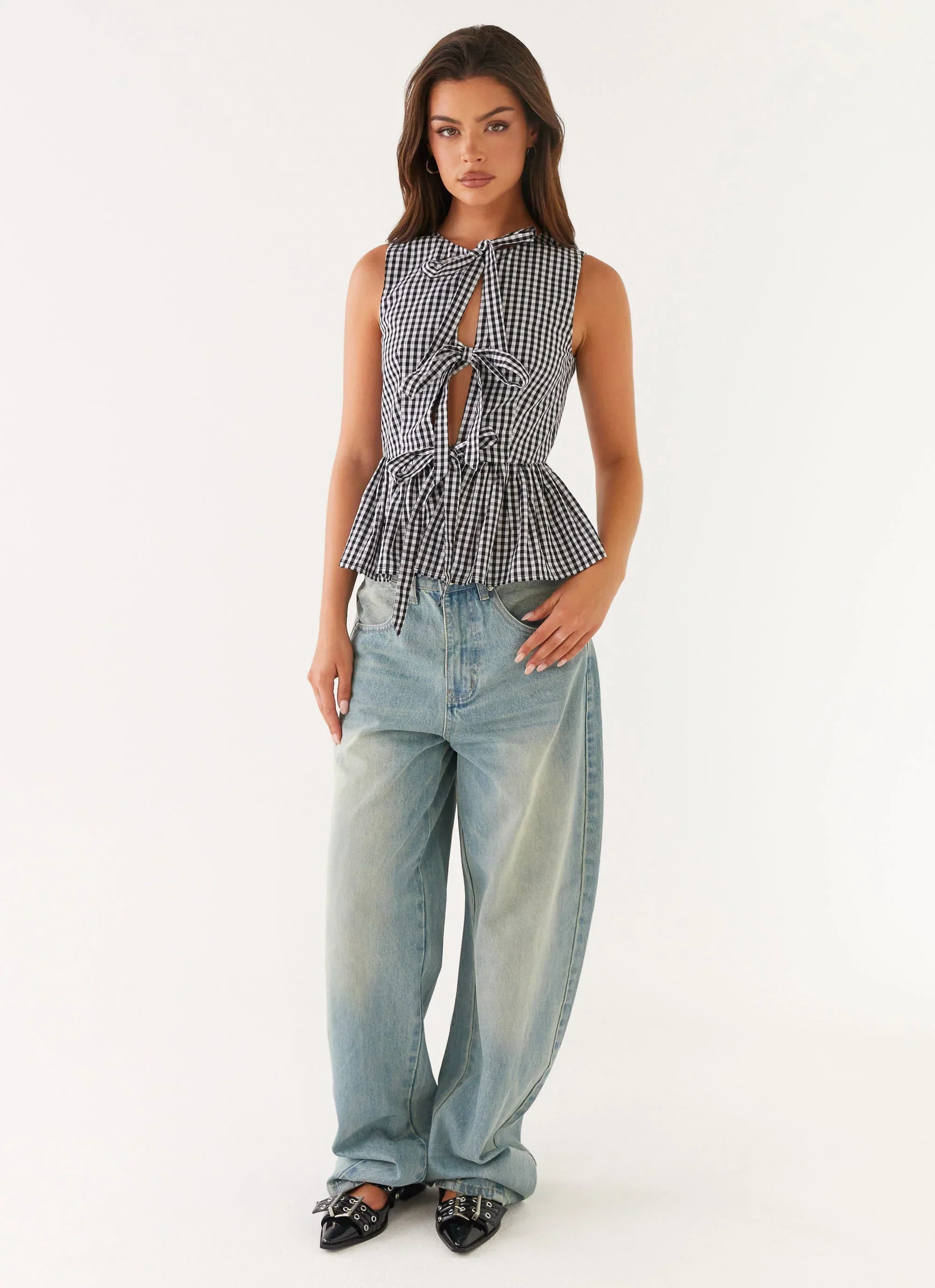 Cyrene Tie Top - Black Gingham