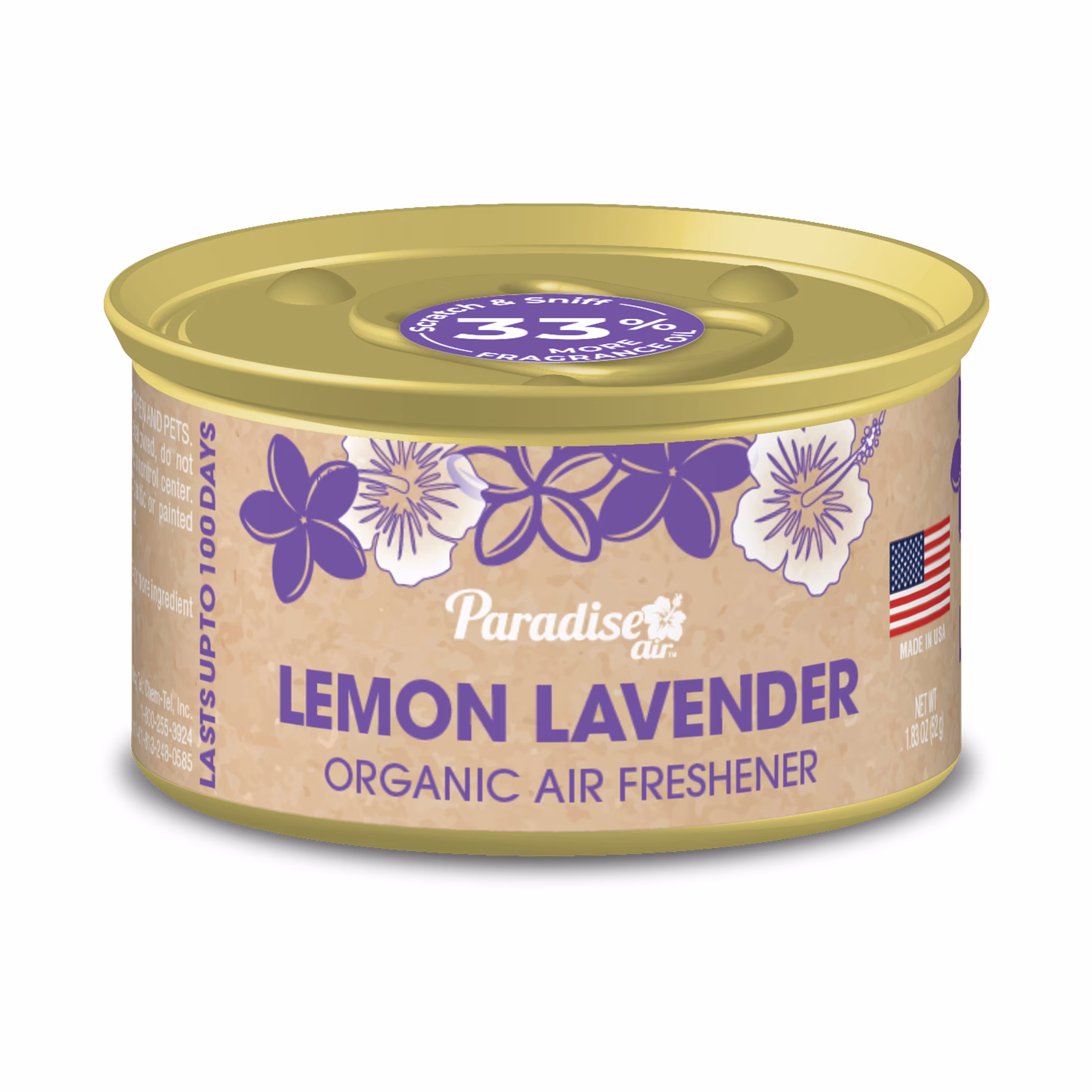 Paradise Air Household Organic Can Air Freshener, Lemon Lavender, 100 Day, 1 unit, 52 gram Net Weight, 33% More Fragrance