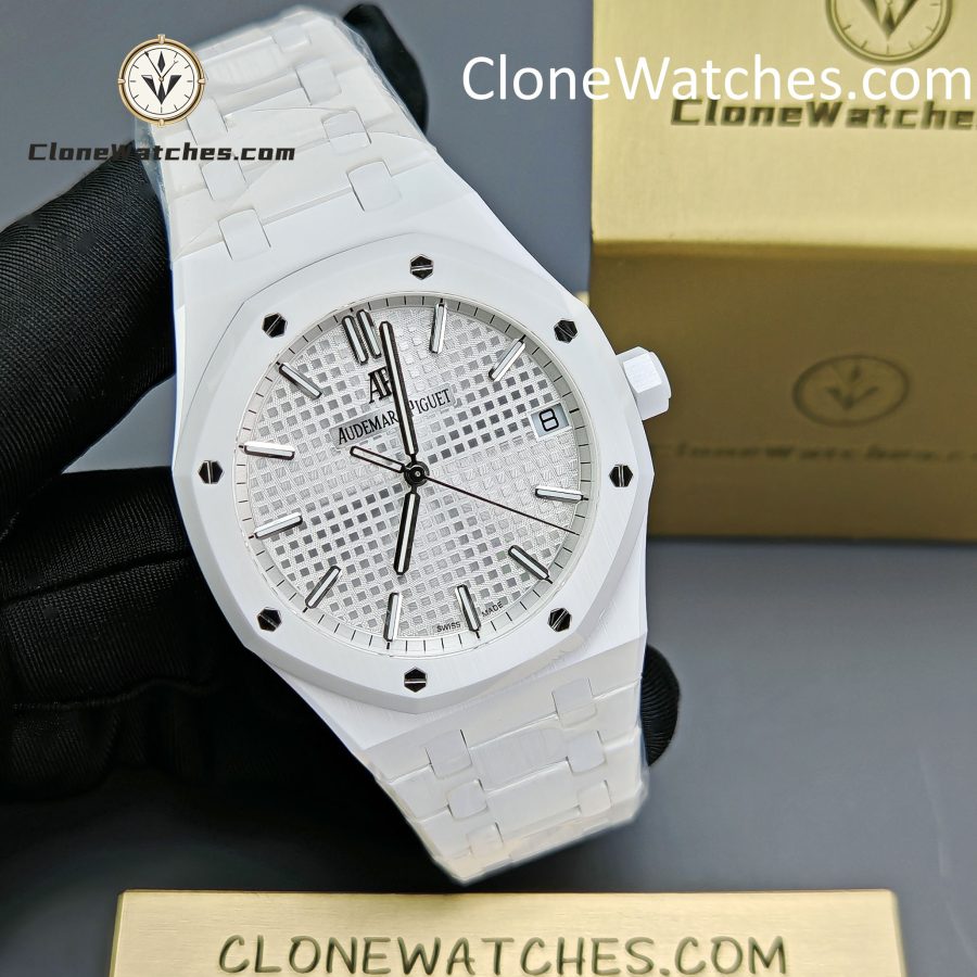 Audemars Piguet Super Clone Watches 1:1 Royal Oak White Ceramic 15500 White Dial 41MM
