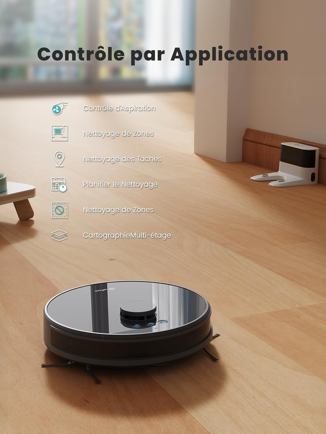 Robot aspirateur laveur 5500 Pa navigation LDS cartographie zones virtuelles