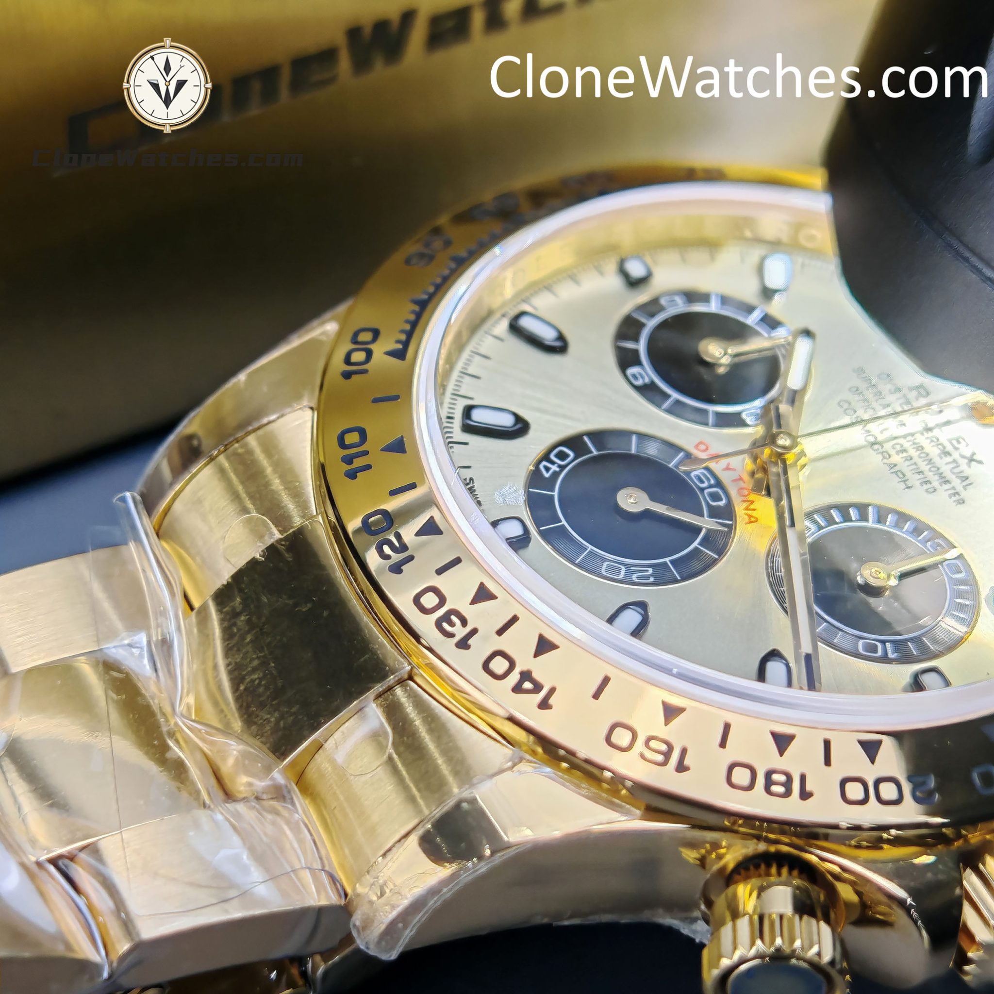 Rolex Super Clone Watches 1:1 Daytona 18K Gold Dial M116508-0014 4130 Movement
