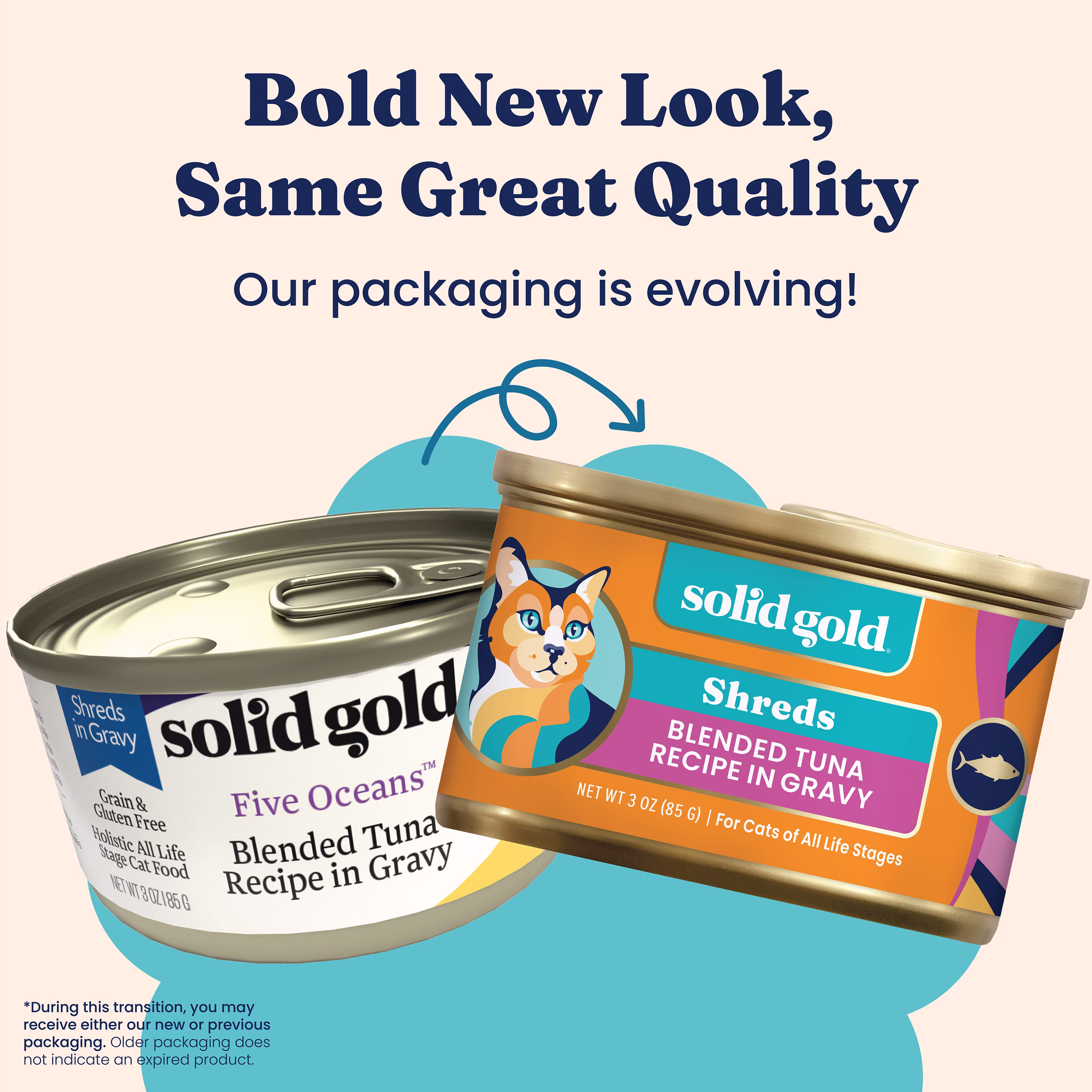 Solid Gold Five Oceans Blended Tuna Gravy, Canned Wet Cat Food, Grain & Gluten Free Shreds with Gravy, 3oz Can