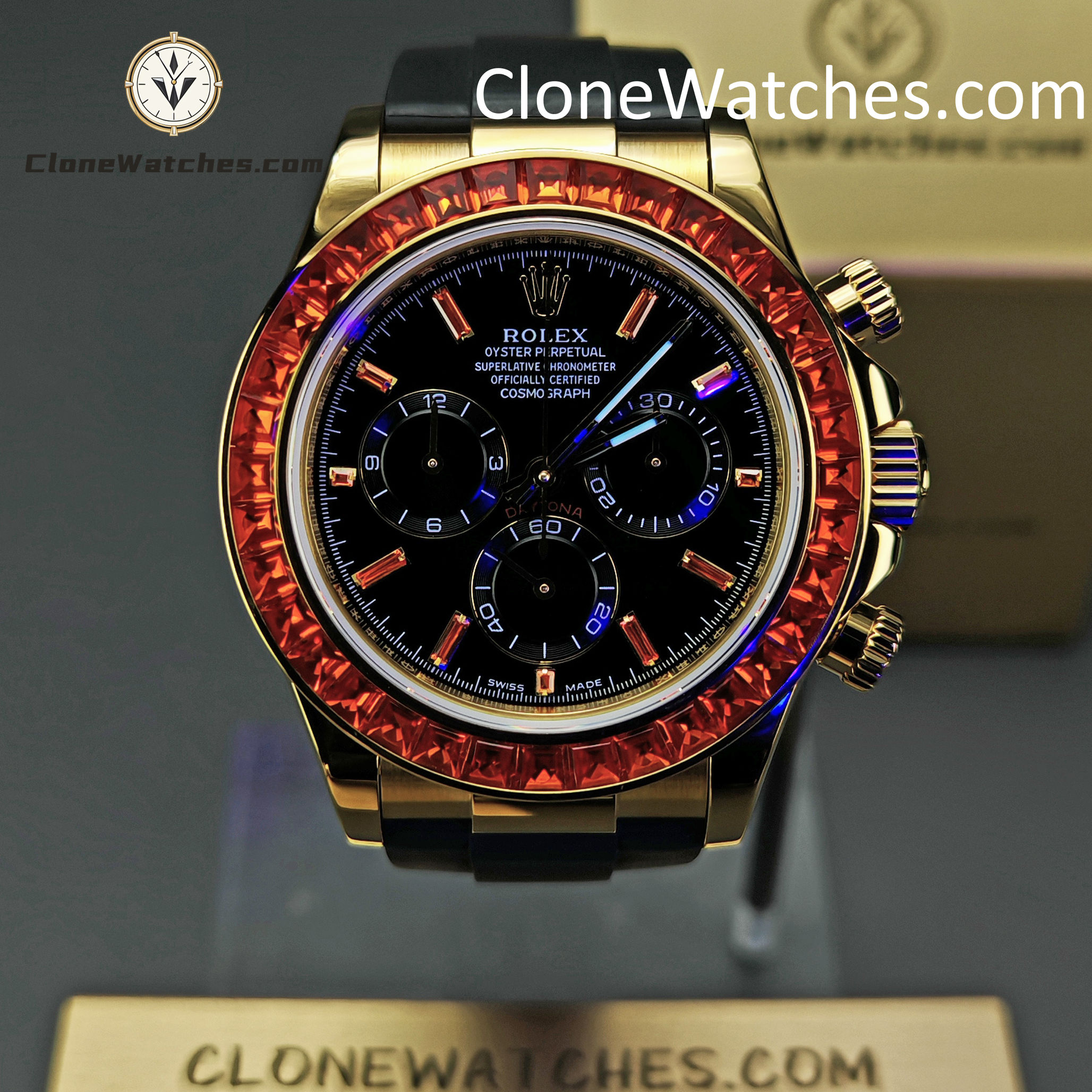Modified Super Clone Watches 1:1 Rolex Daytona 18K Gold Diamond Bezel 4130 Movement