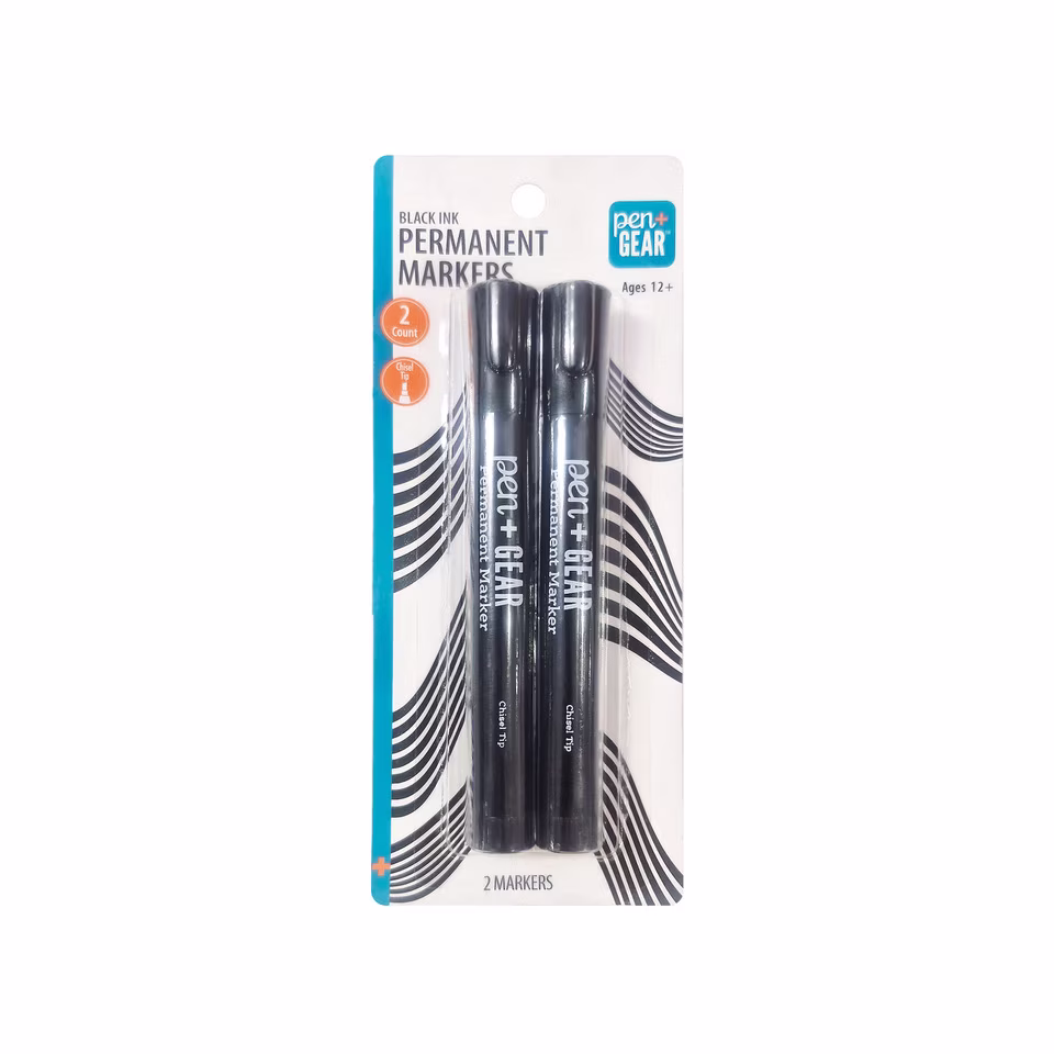 Pen+Gear Non-Toxic Permanent Markers, Chisel Tip, Black Color, 2 Count
