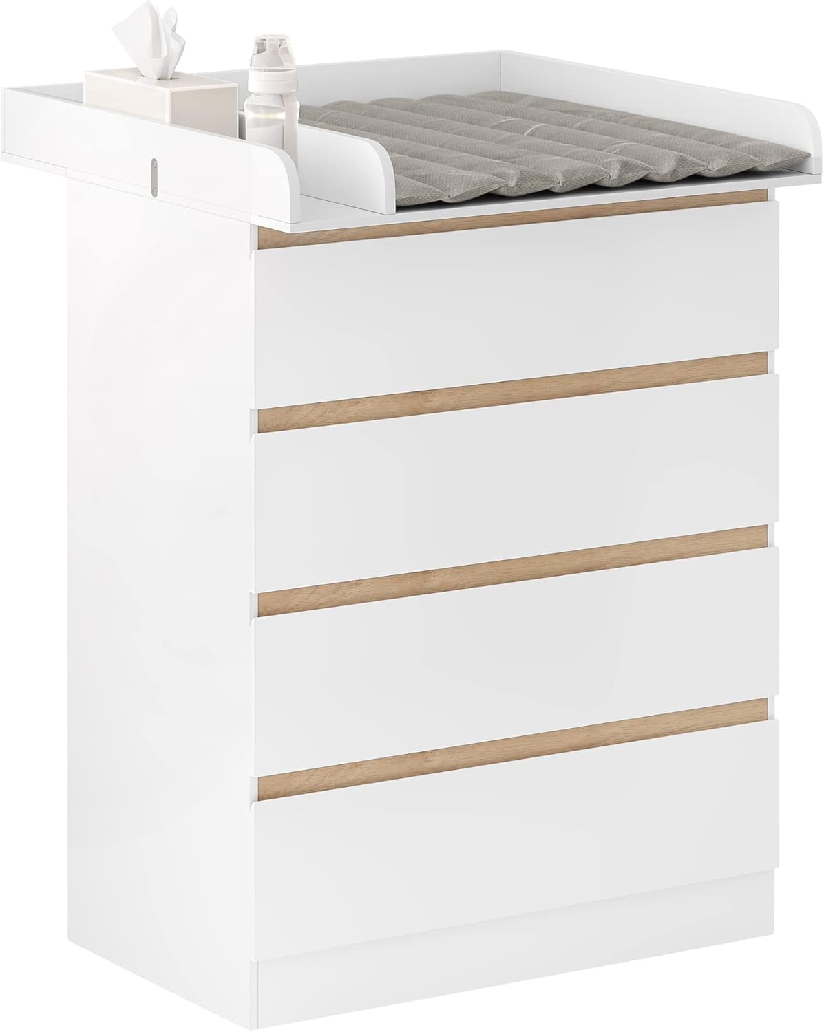 Table à langer avec commode 4 tiroirs bois blanc chêne clair