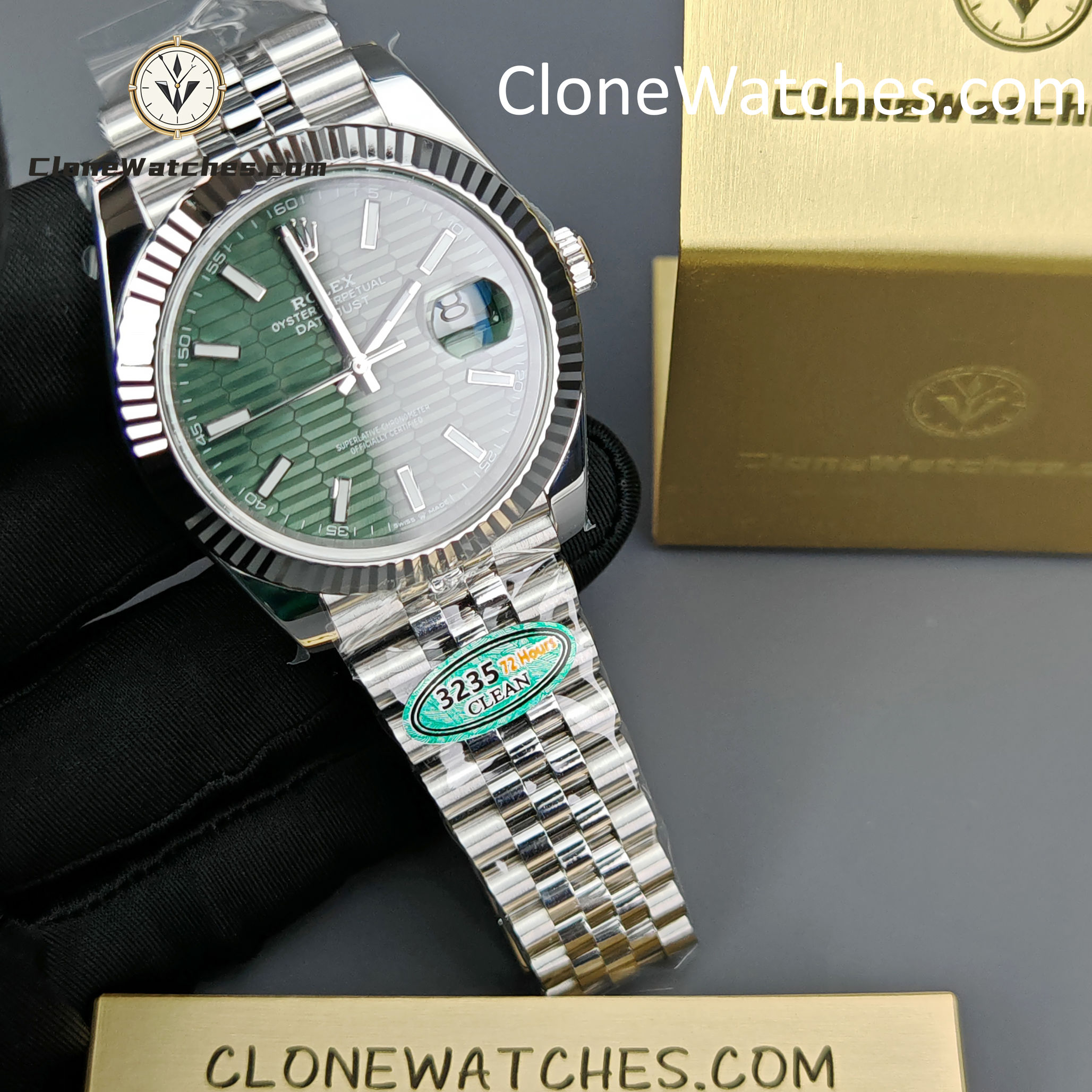 Rolex Super Clone Watch 1:1 DateJust Water Ripple Green Dial m126334-0030 Jubilee 41MM 3235 Movement