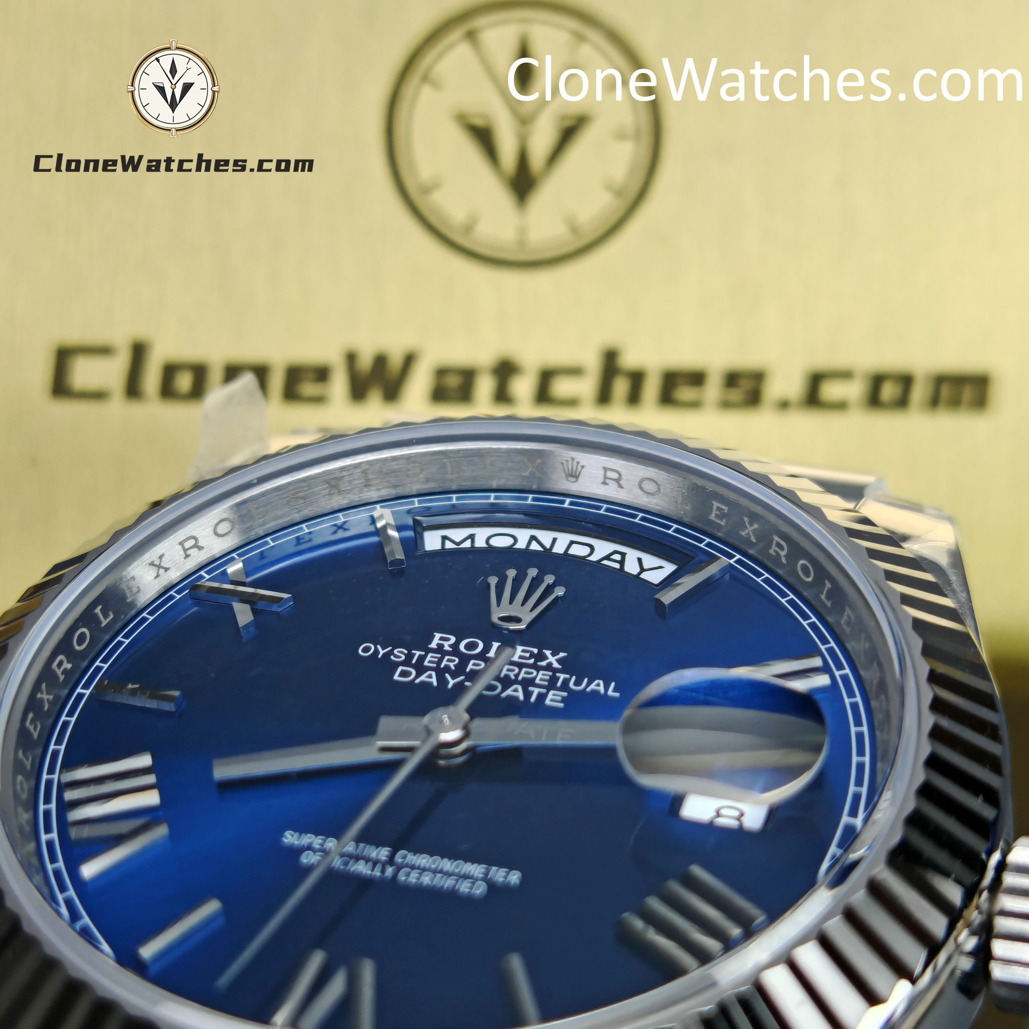 Rolex Super Clone Watches 1:1 Day Date Blue Dial 40mm m228239-0007 VSF Version 3255 Movement