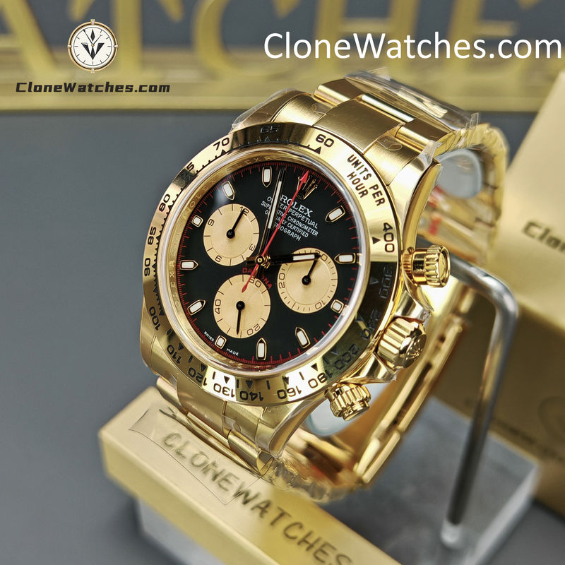 Rolex Super Clone Watches 1:1 Daytona 18K Gold Black Dial M116508-0009 4130 Movement