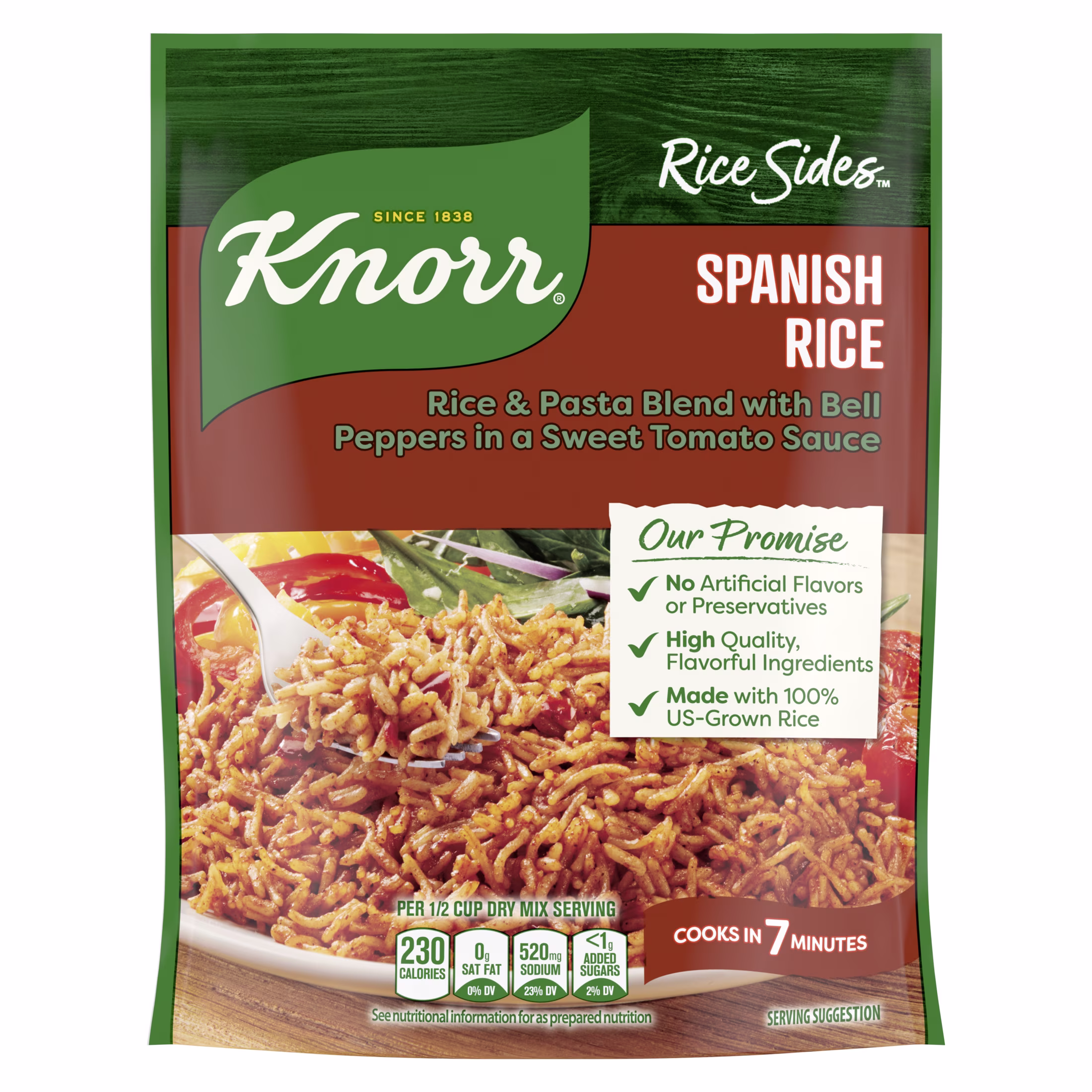 Knorr Spanish Parboiled Rice Cooks in 7 Minutes, No Artificial Flavors, 5.6 oz Regular Pouch