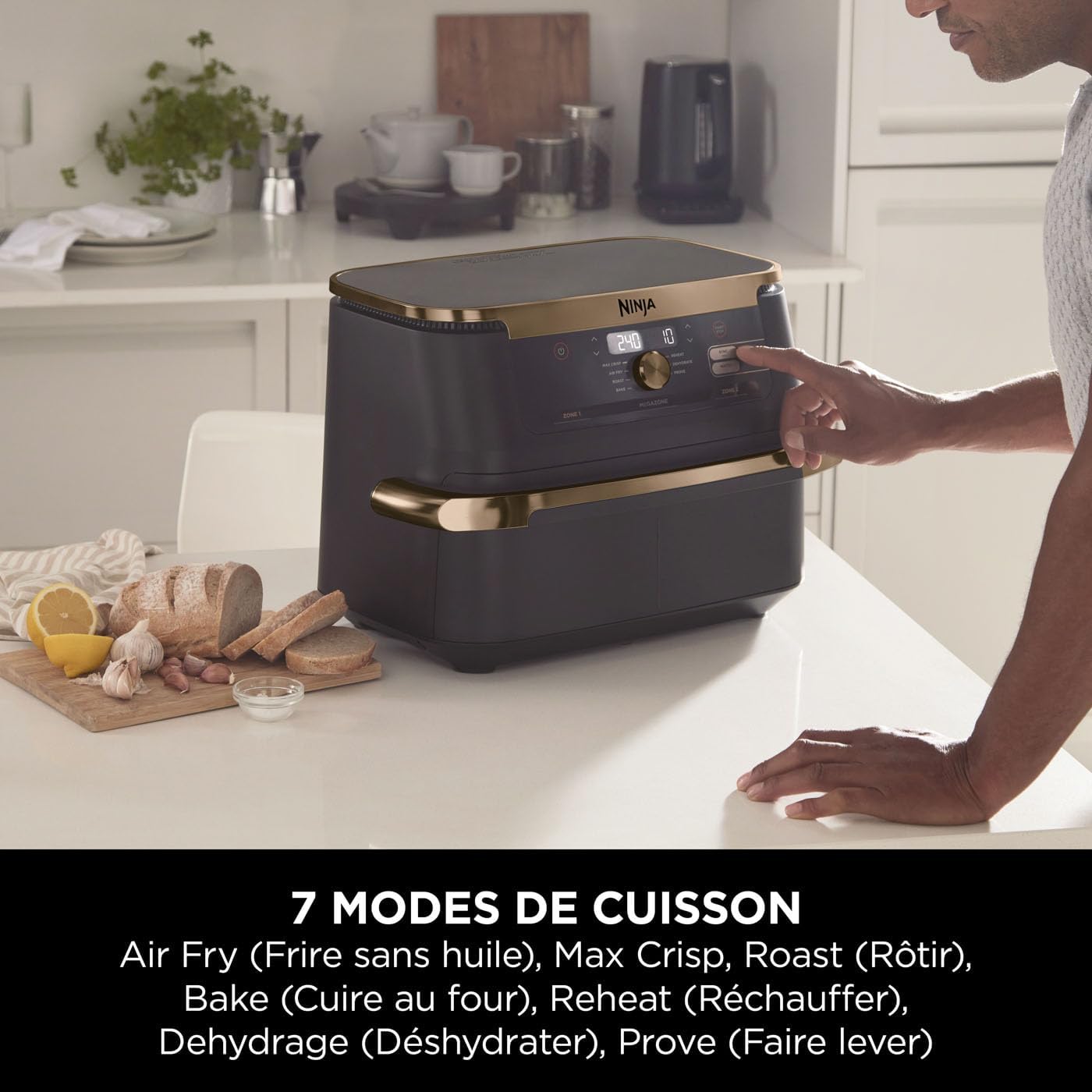 Friteuse air chaud Foodi FlexDrawer 104 L dual zone séparateur amovible 7 en 1 pièces antiadhésives lavables noir cuivre AF500EUCP