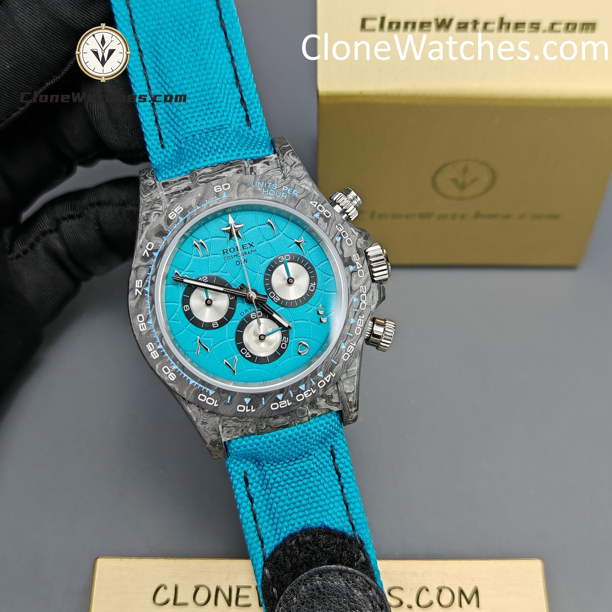 Modified Super Clone Watches 1:1 DIW Rolex Daytona Blue Dial 4130 Movement Blue Strap