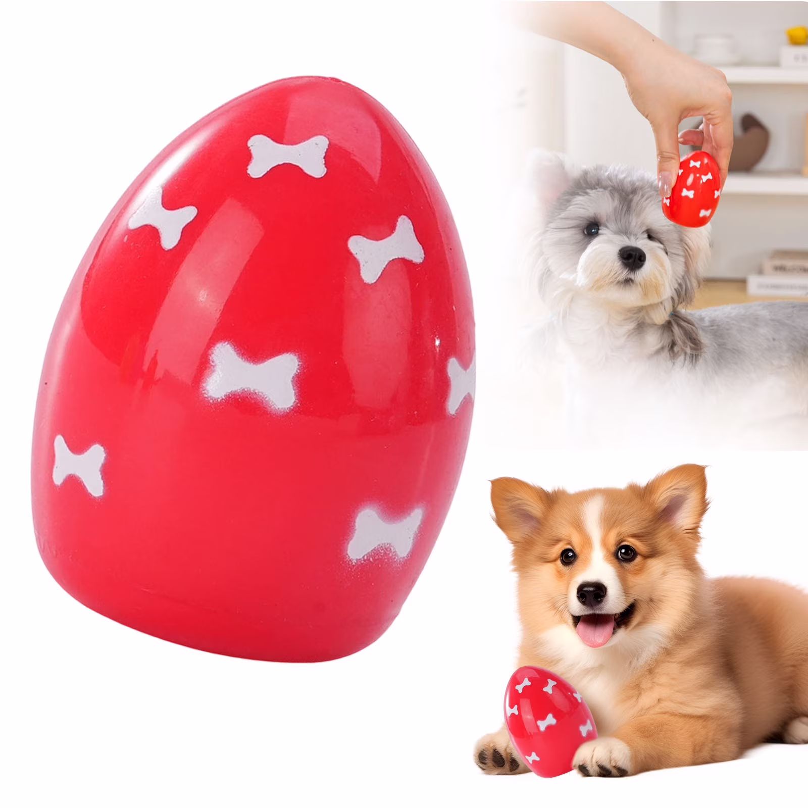 Soft Bouncing Egg Dog Toy with Squeaker, Easter Egg Design Interactive Puppy Toy for Small Dogs, Indoor Outdoor Throw & Play Pet Toy