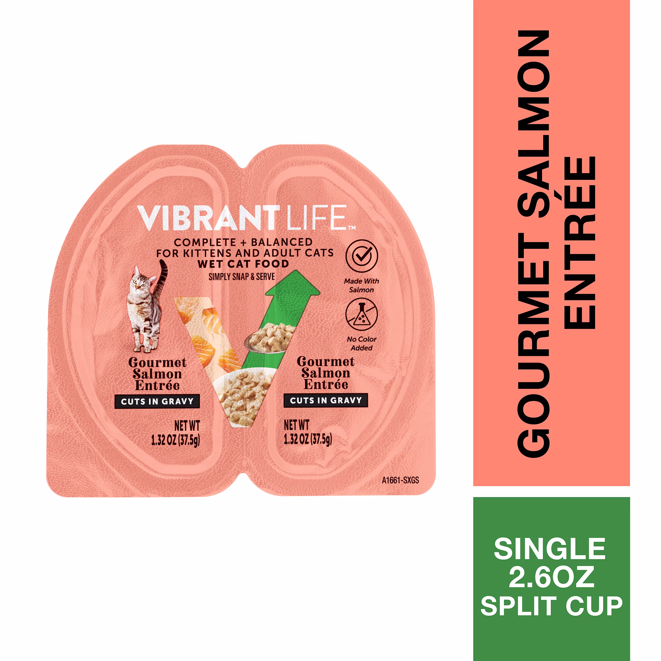 Vibrant Life Gourmet Salmon Entree Cuts in Gravy Wet Cat Food, Complete + Balanced, 2.64 oz Split Cup