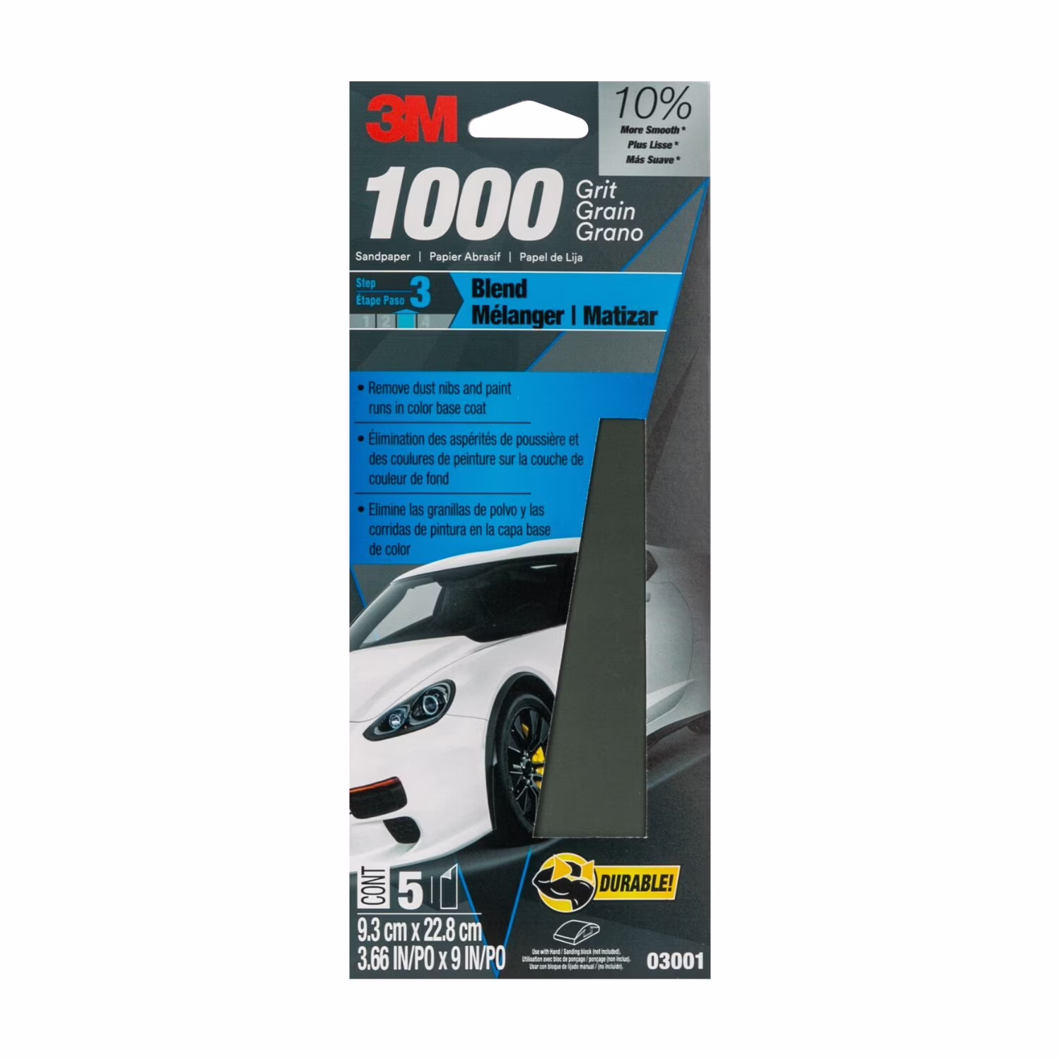 3M Wetordry Sandpaper, 3 2/3 in x 9 in, 1000 Grit, 5-Pack