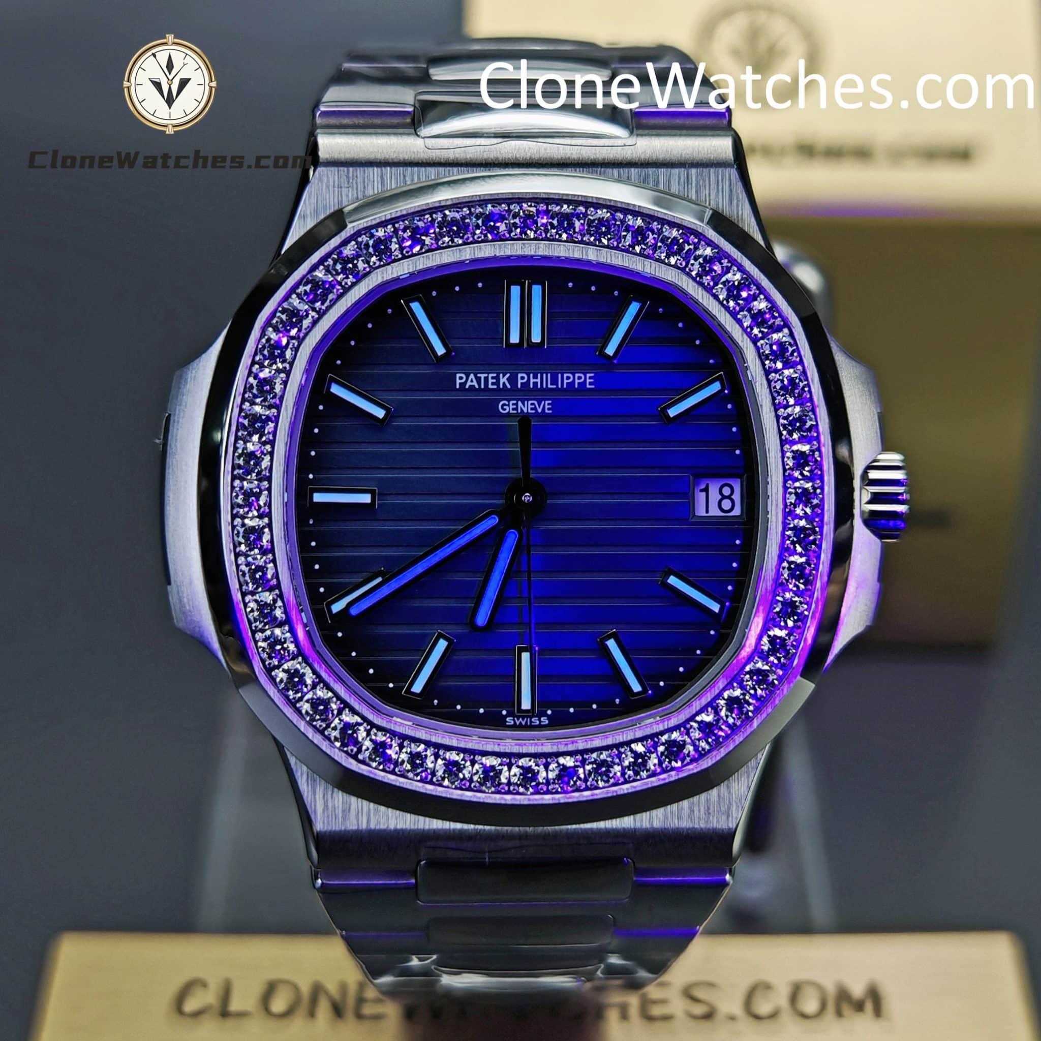 Patek Philippe Super Clone Watches 1:1 Nautilus 5713 Blue Dial Diamond