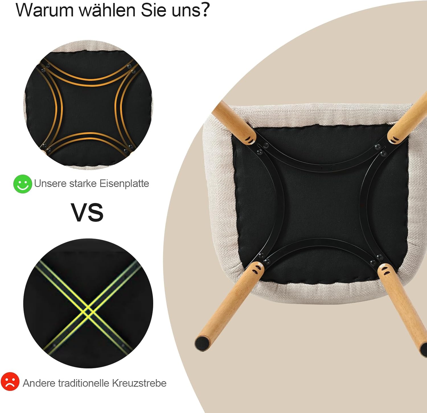 Chaises salle à manger lot de 6 avec accoudoirs rembourrées pieds bois