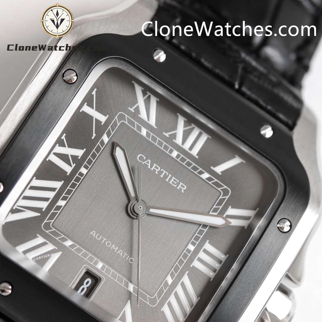 Cartier Super Clone Watches 1:1 Santos Series Grey Dial 39.8MM WSSA0037 Leather Strap
