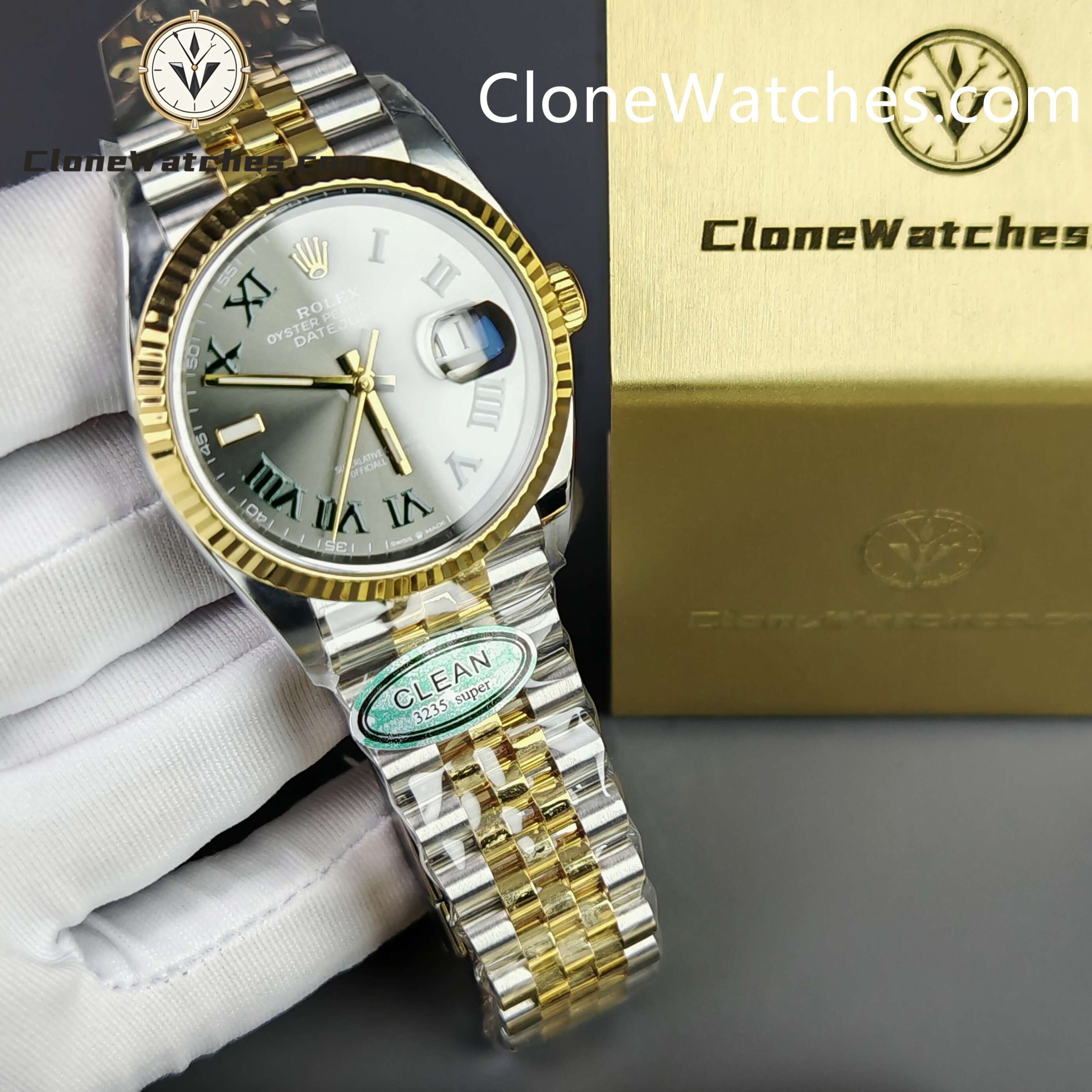 Rolex Super Clone Watches 1:1 DateJust Gray Roman Dial M126233 – 0035 Jubilee 36MM 3235 Movement