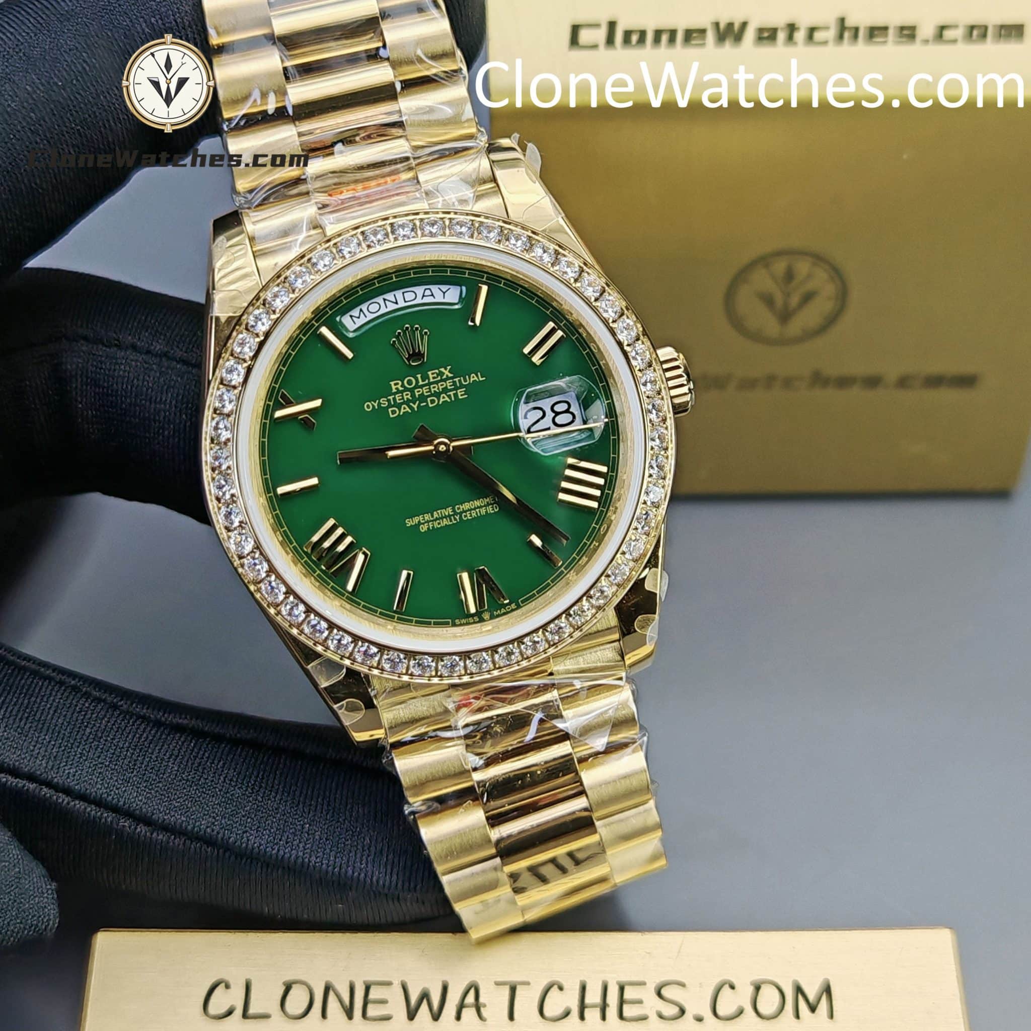 Rolex Super Clone Watches 1:1 Day Date Green Dial M228398tbr-0040 40mm 3255 Movement