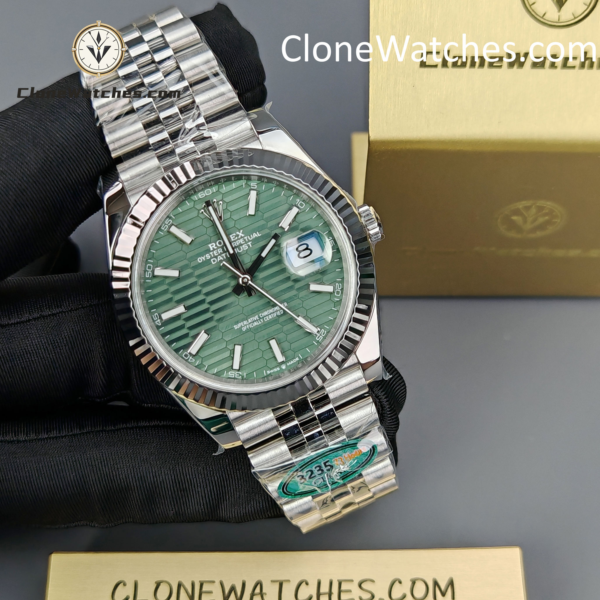 Rolex Super Clone Watch 1:1 DateJust Water Ripple Green Dial m126334-0030 Jubilee 41MM 3235 Movement