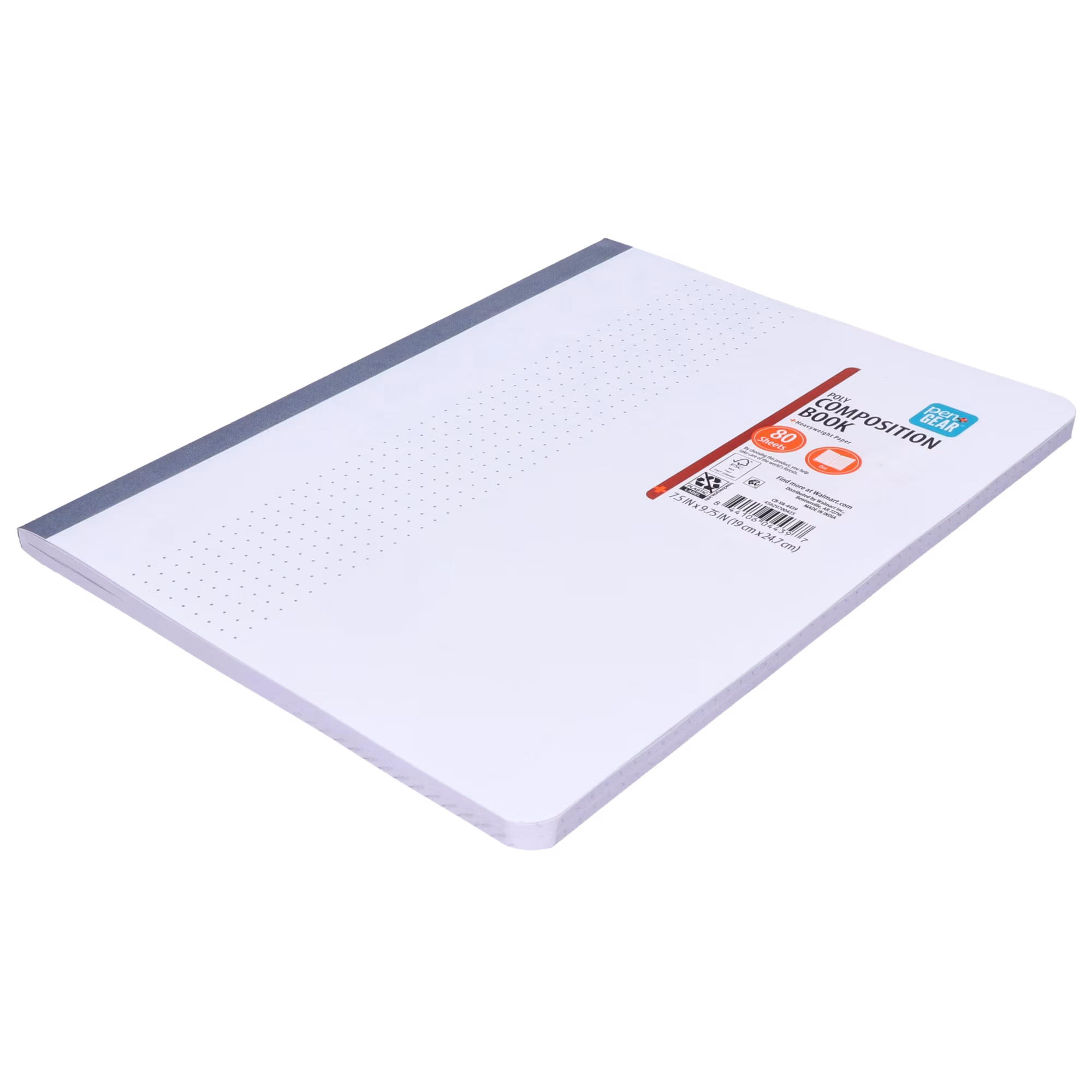 Pen+Gear Poly Cover Dot Ruled Composition Notebook, 7.5 x 9.75 Inches, White, 80 Pages
