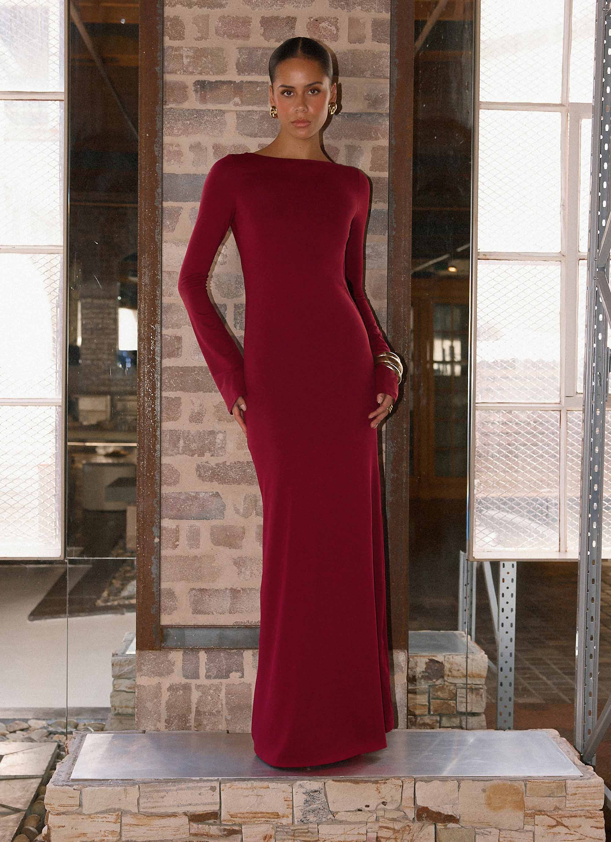 Elmont Long Sleeve Maxi Dress - Dark Cherry