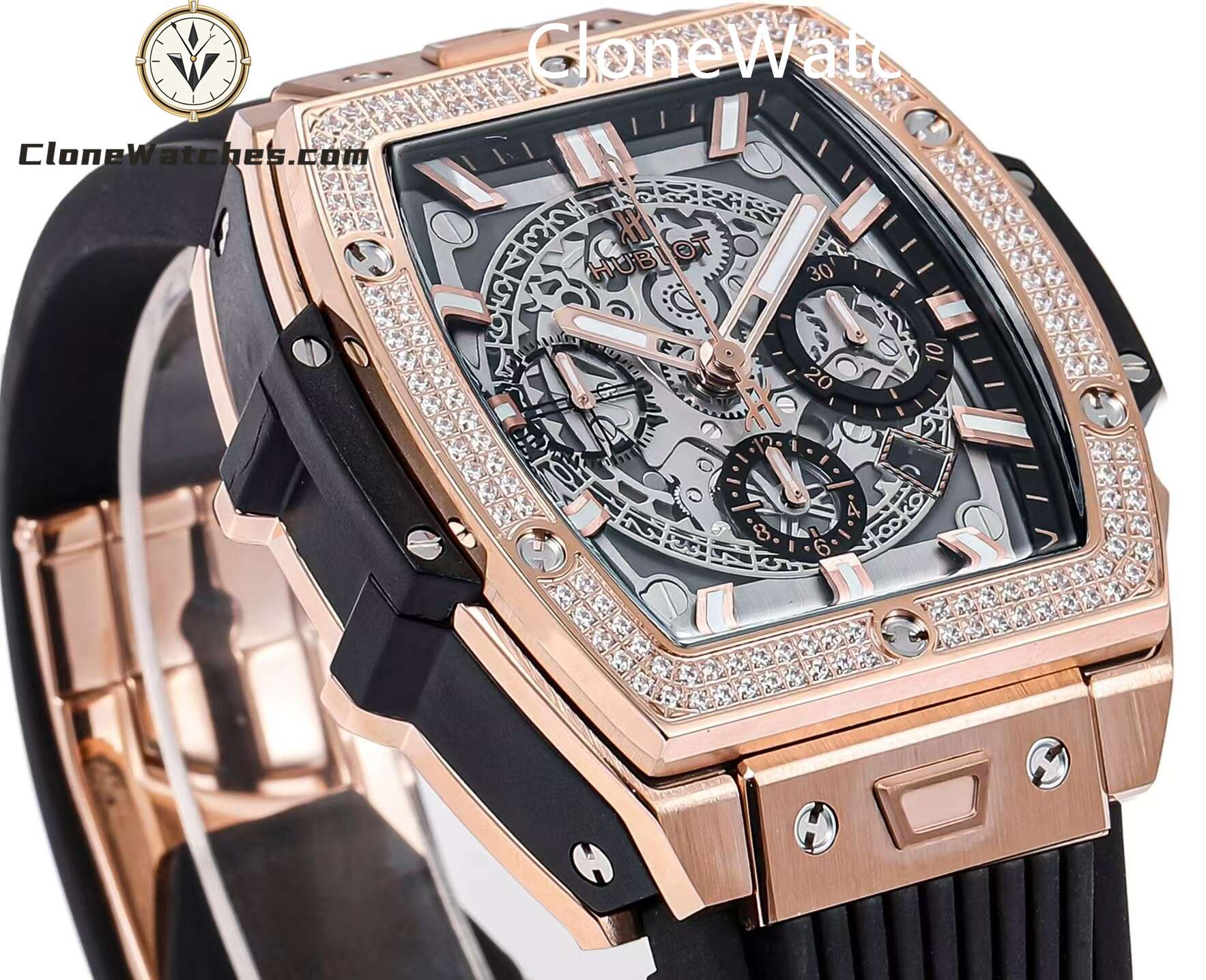 Hublot Super Clone Watches 1:1 Spirit of Big Bang Rose Gold Diamonds 642.OX.0180.RX.1104