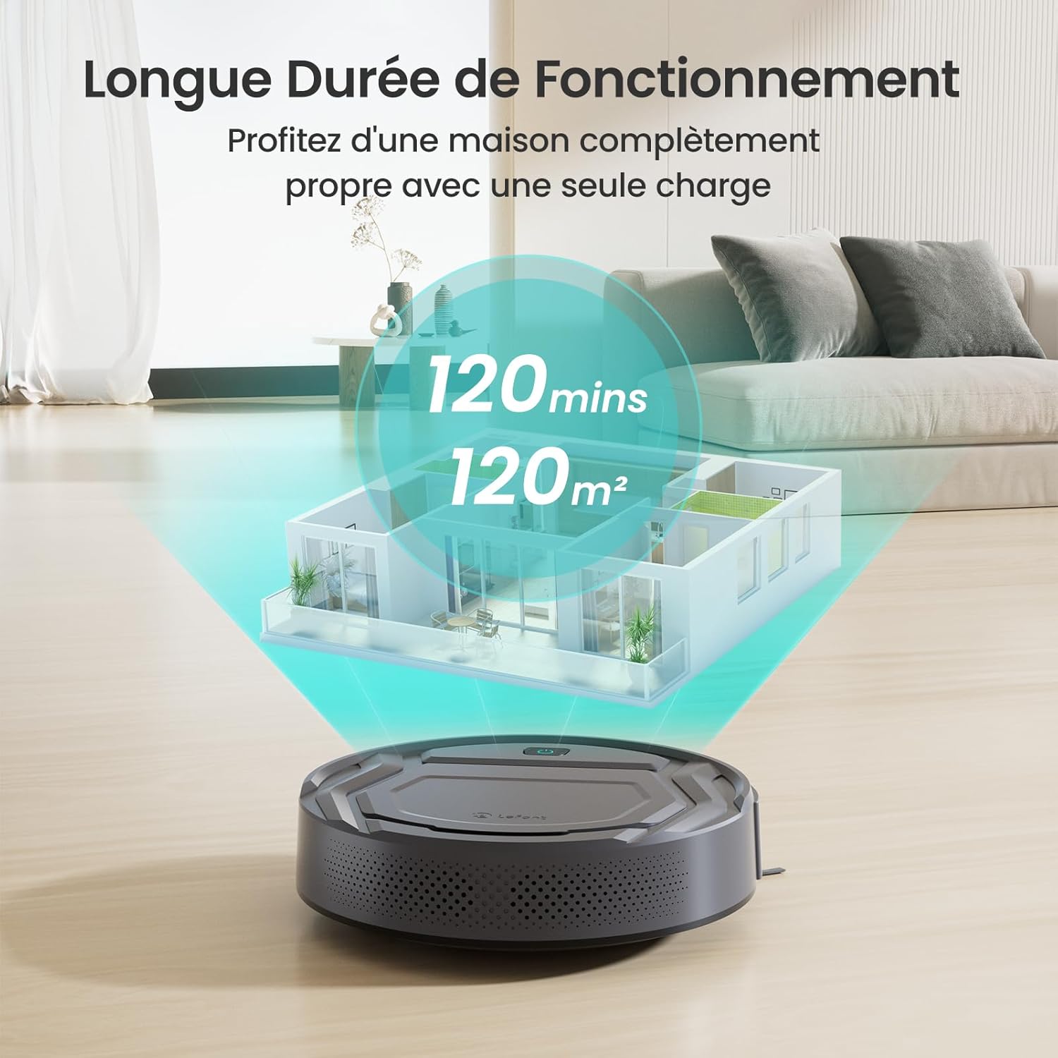Robot aspirateur M210P 2200Pa mince silencieux 6 modes auto charge WiFi Bluetooth 120 min idéal poils animaux sols tapis