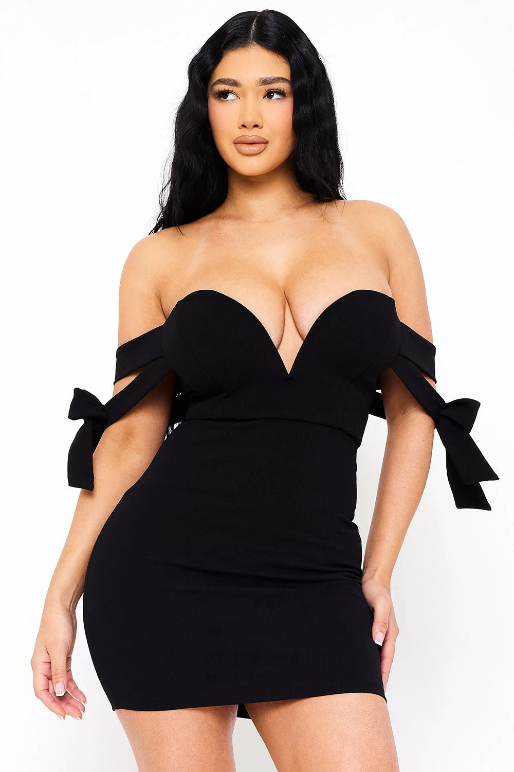 Symphony Dress - Off The Shoulder Bow Shoulder Mini Dress